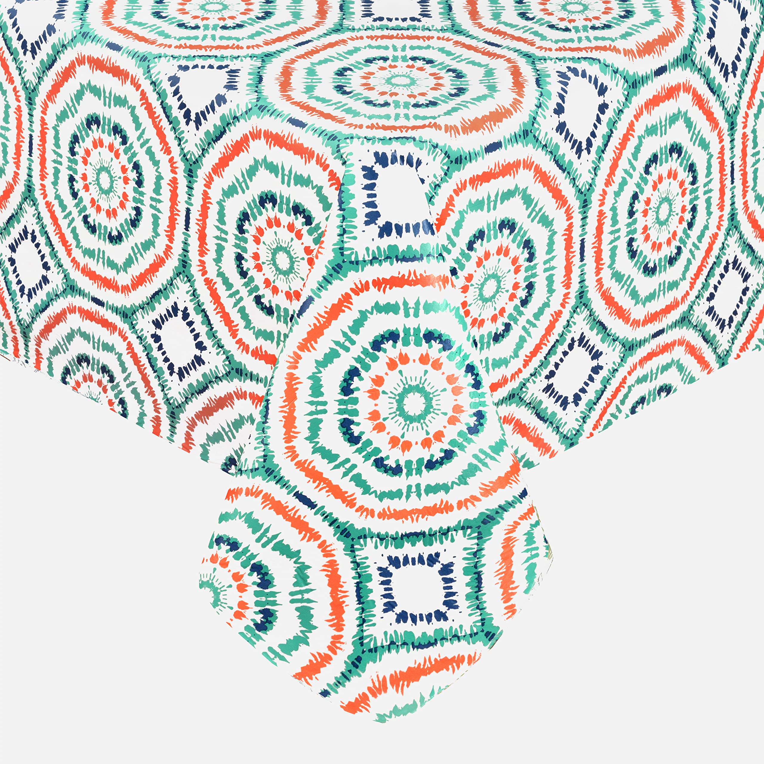 Newbridge Spring Whimsy Tie Dye Vinyl Tablecloth, 52 x 70 Inch Rectangle – Flannel Backed Geometric Table Cover for Dining, Picnics, and Barbecues, Green Orange Blue - Image 6