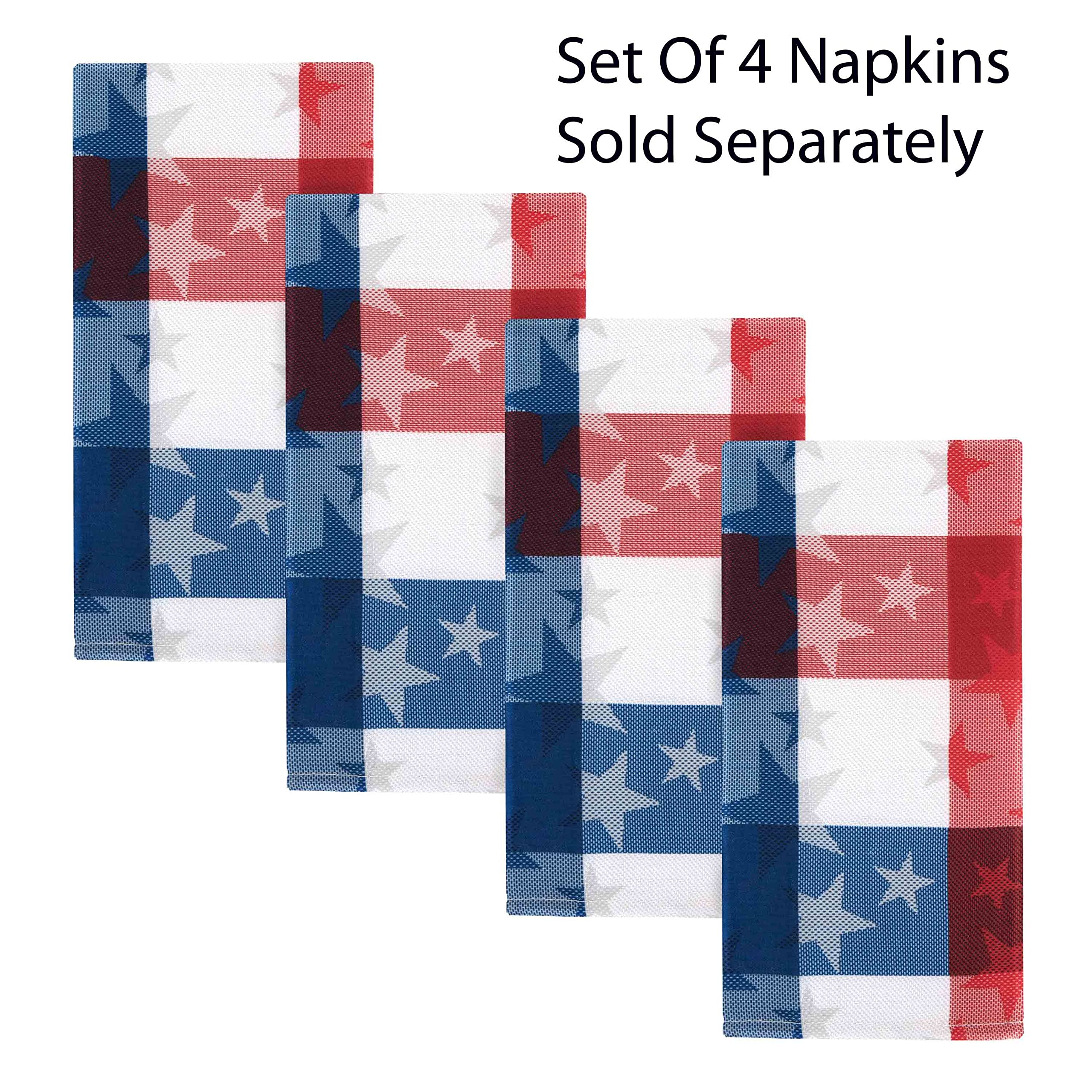 Newbridge Square Fabric Tablecloth, 52 x 52 Inch, American Tossed Stars, Indoor Outdoor Stain and Wrinkle Resistant Fabric Table Cover, Red White and Blue Plaid Americana, Patriotic - Image 4