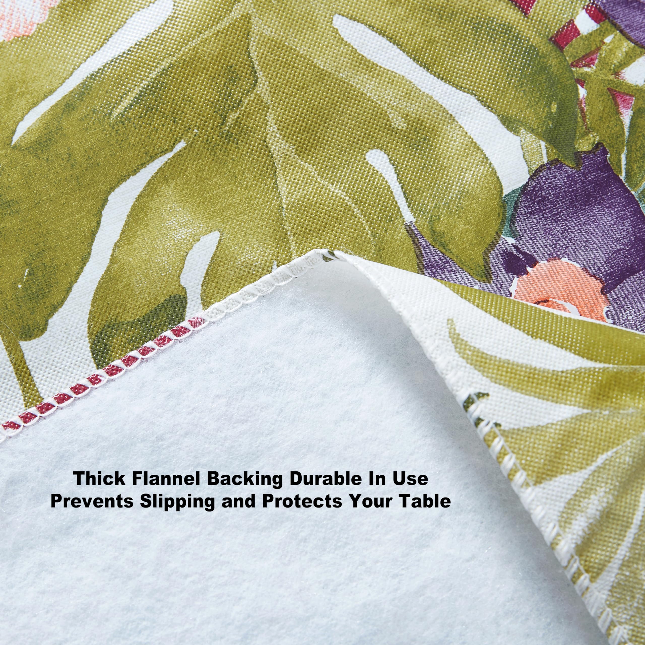 Newbridge Square Flannel Backed Tablecloth, 52 x 52 Inch, Kona Tropical Floral, Waterproof Vinyl Outdoor Patio Table Cloth, Rain Forest Pink Purple and Green - Image 4