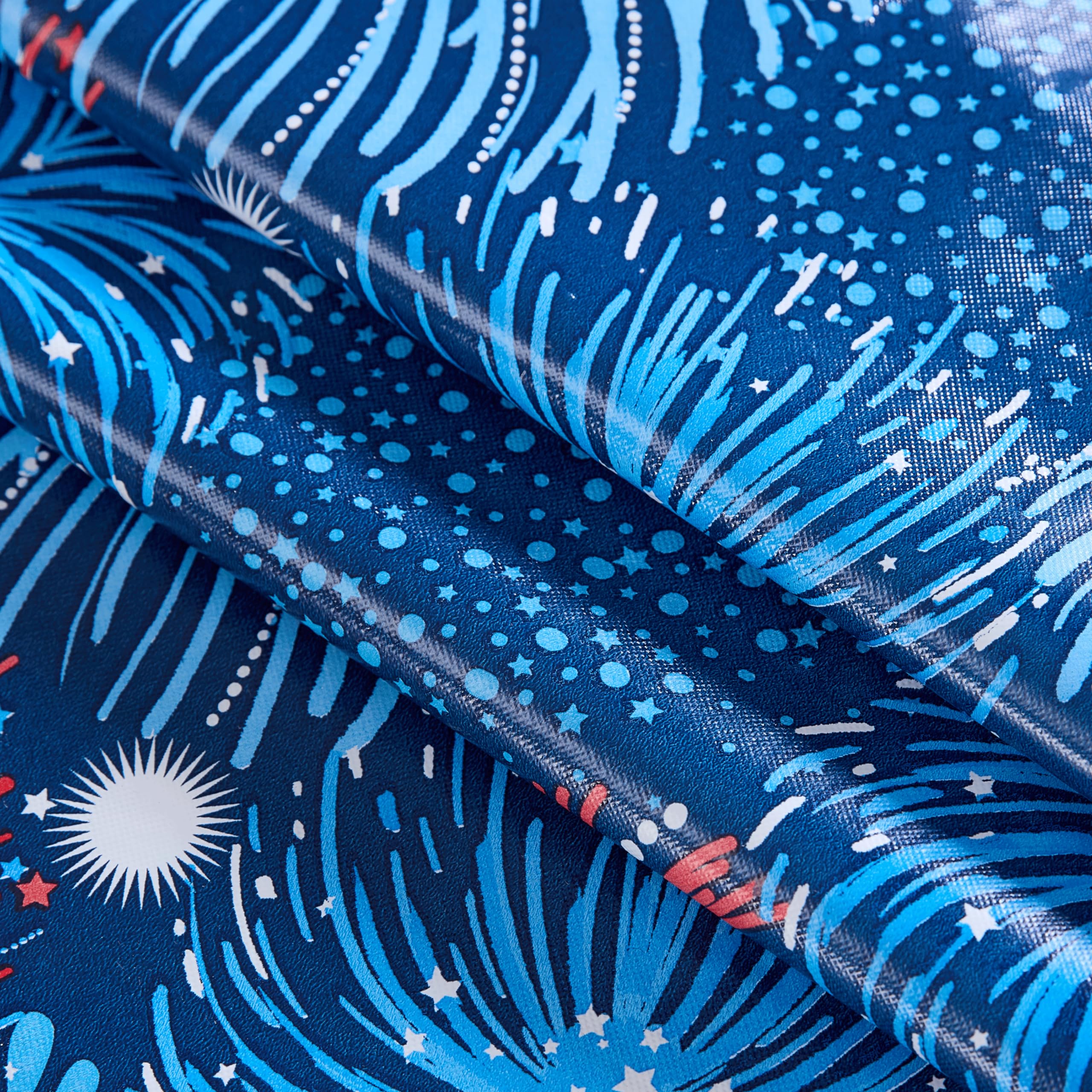 Newbridge Square Vinyl Flannel Backed Tablecloth, 52 x 52 Inch, Fireworks Celebration, Indoor/Outdoor Party Table Cover, Americana Red, White and Blue Fireworks, Barbecue Party - Image 6