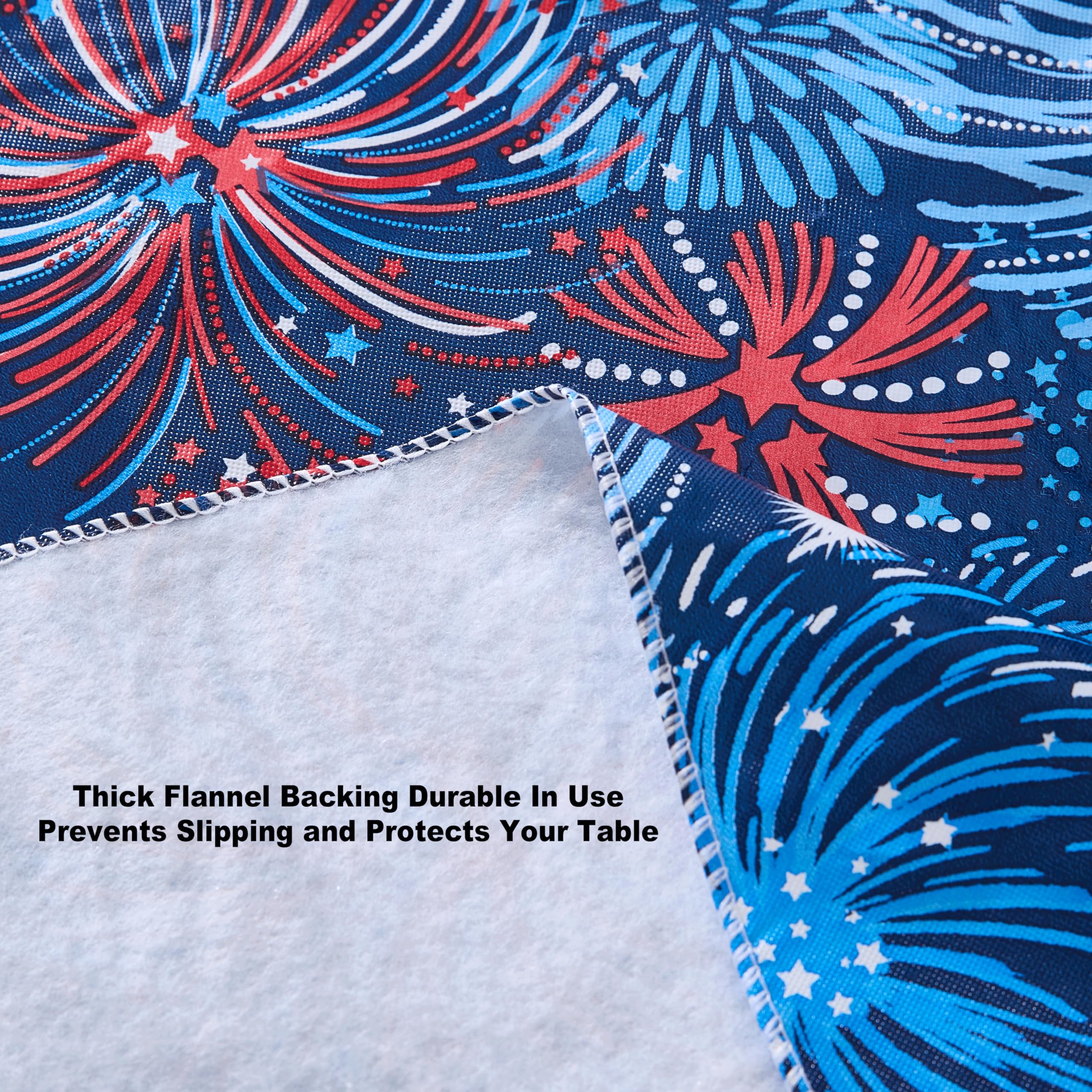Newbridge Square Vinyl Flannel Backed Tablecloth, 52 x 52 Inch, Fireworks Celebration, Indoor/Outdoor Party Table Cover, Americana Red, White and Blue Fireworks, Barbecue Party - Image 7
