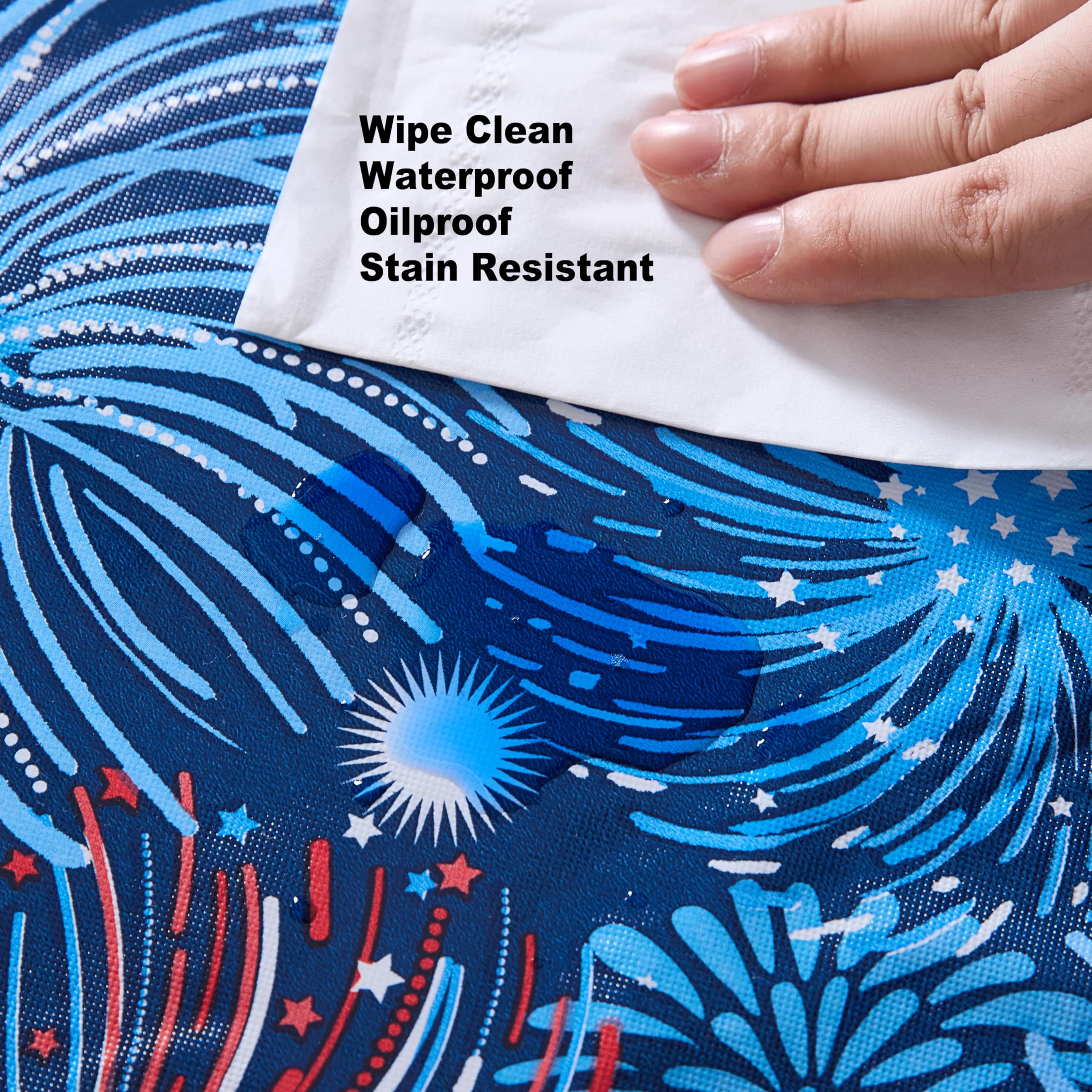 Newbridge Square Vinyl Flannel Backed Tablecloth, 52 x 52 Inch, Fireworks Celebration, Indoor/Outdoor Party Table Cover, Americana Red, White and Blue Fireworks, Barbecue Party - Image 8