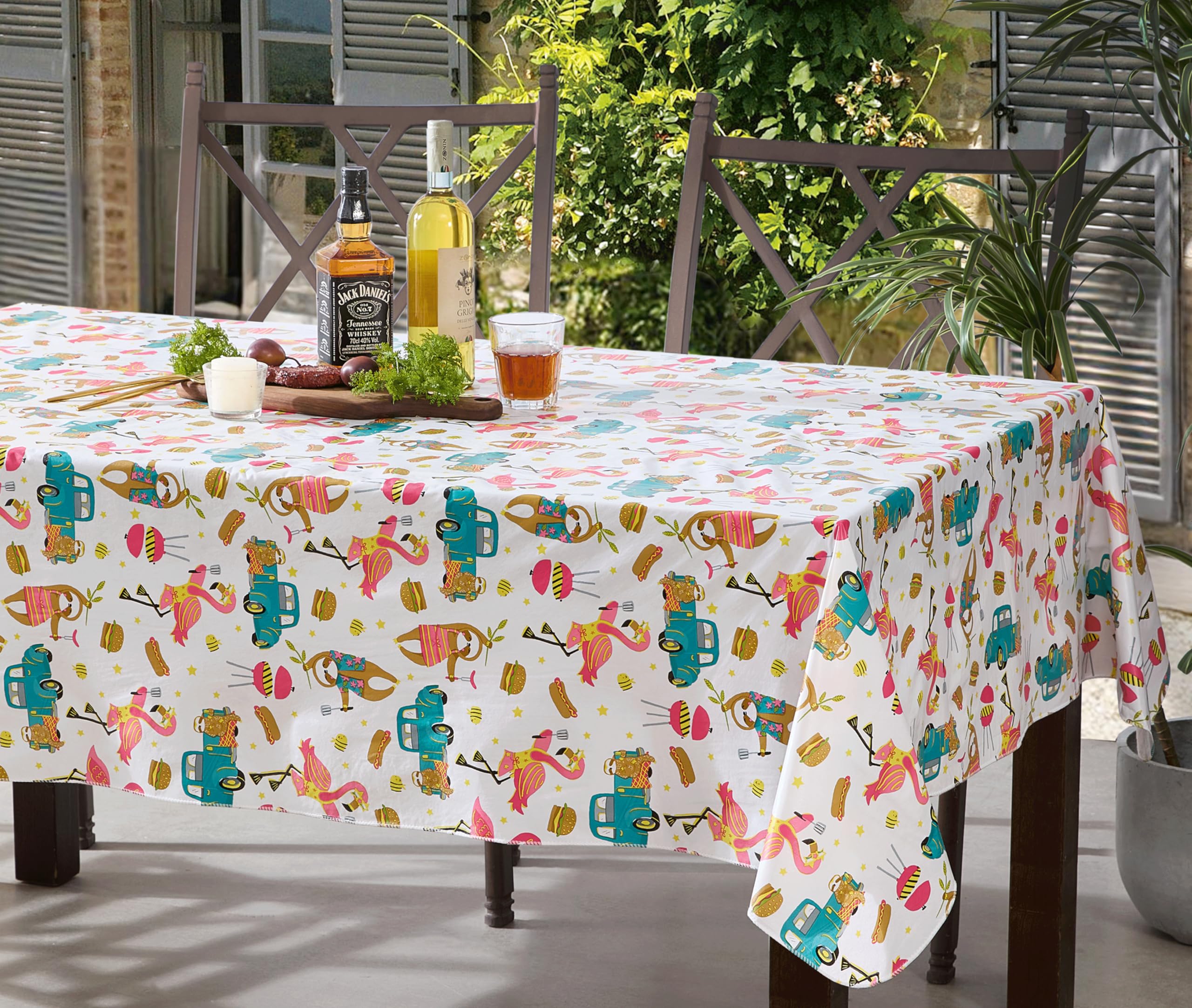Newbridge Square Vinyl Flannel Backed Tablecloth, 52 x 52 Inch, What’s Cookin, Indoor Outdoor Vinyl Waterproof Table Cloth, Party Animals Flamingos and Sloths - Image 5
