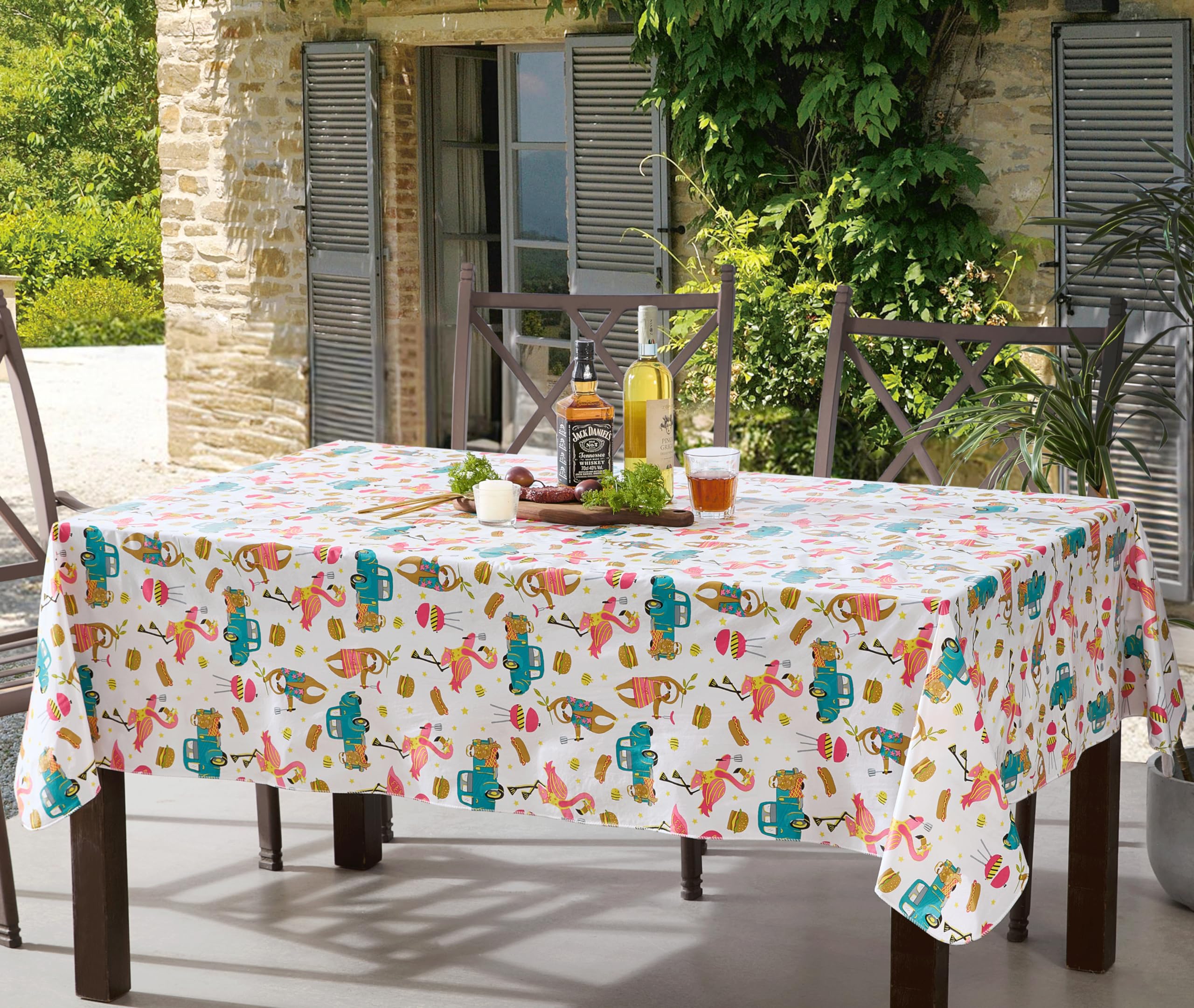 Newbridge Square Vinyl Flannel Backed Tablecloth, 52 x 52 Inch, What’s Cookin, Indoor Outdoor Vinyl Waterproof Table Cloth, Party Animals Flamingos and Sloths - Image 6