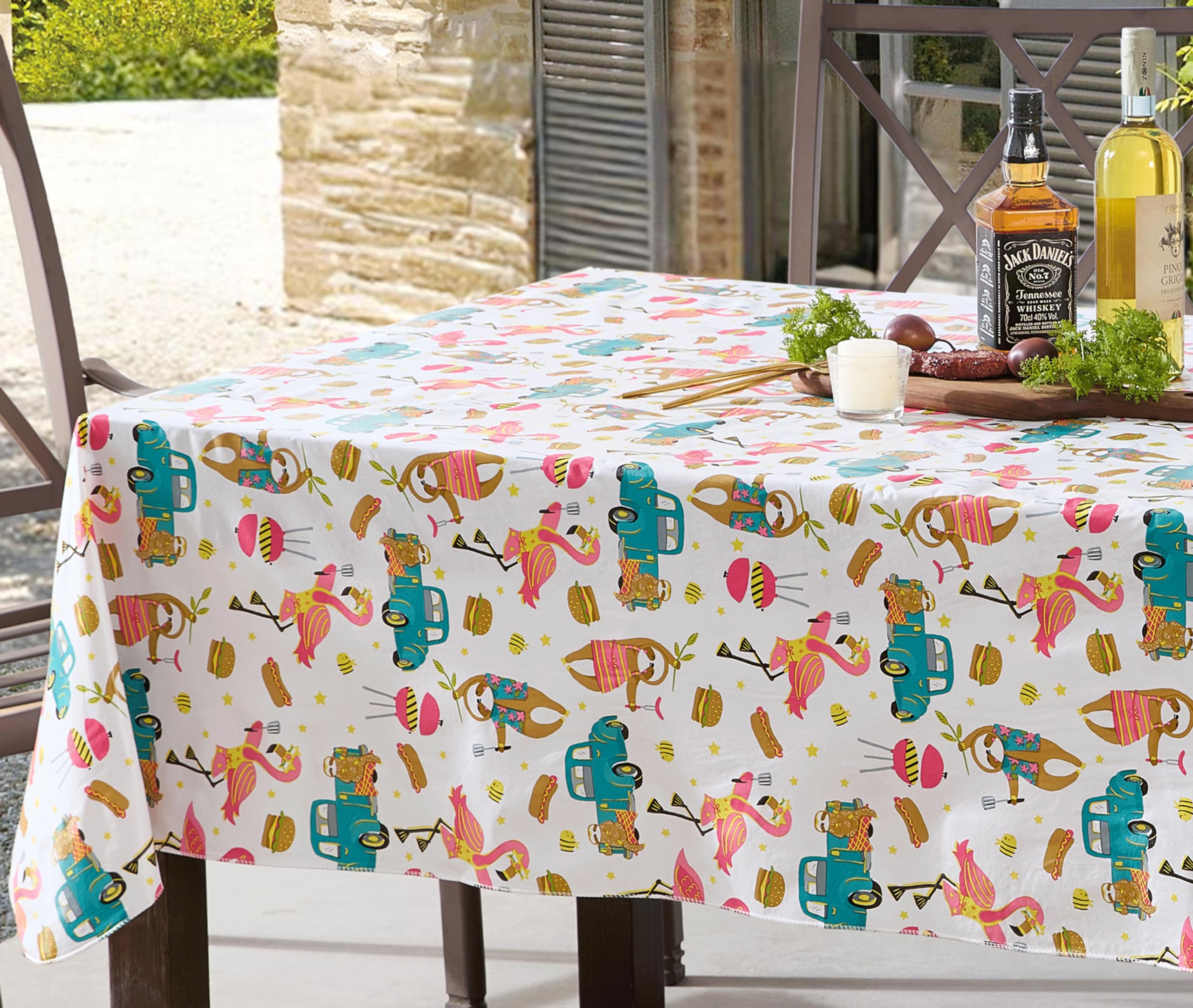Newbridge Square Vinyl Flannel Backed Tablecloth, 52 x 52 Inch, What’s Cookin, Indoor Outdoor Vinyl Waterproof Table Cloth, Party Animals Flamingos and Sloths - Image 7