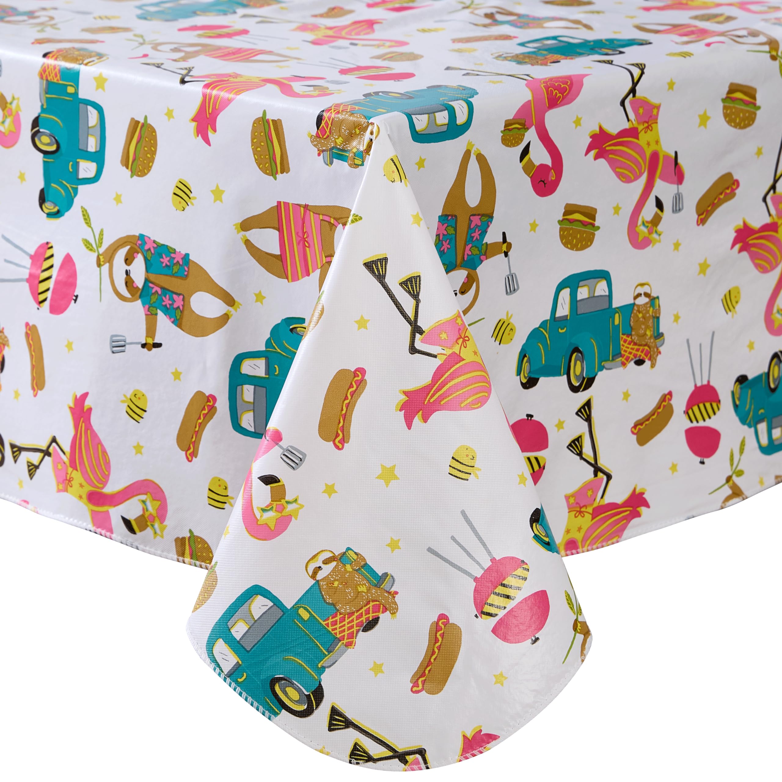 Newbridge Square Vinyl Flannel Backed Tablecloth, 52 x 52 Inch, What’s Cookin, Indoor Outdoor Vinyl Waterproof Table Cloth, Party Animals Flamingos and Sloths - Image 8