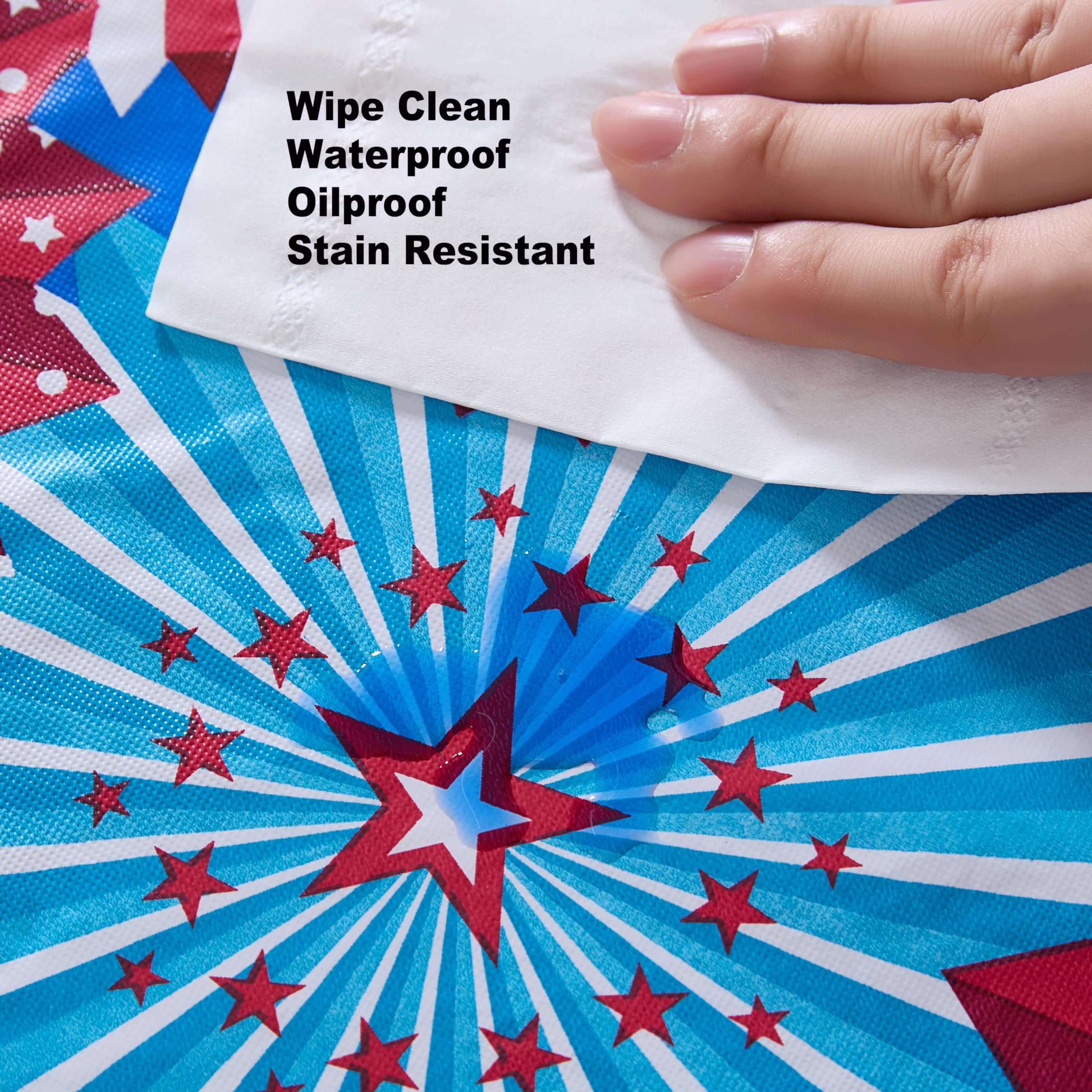 Newbridge Square Vinyl Tablecloth with Flannel Backing, 52 x 52 Inch, USA Pinwheel, Indoor/Outdoor Vinyl Table Cover, Red, White and Blue Celebration - Image 4