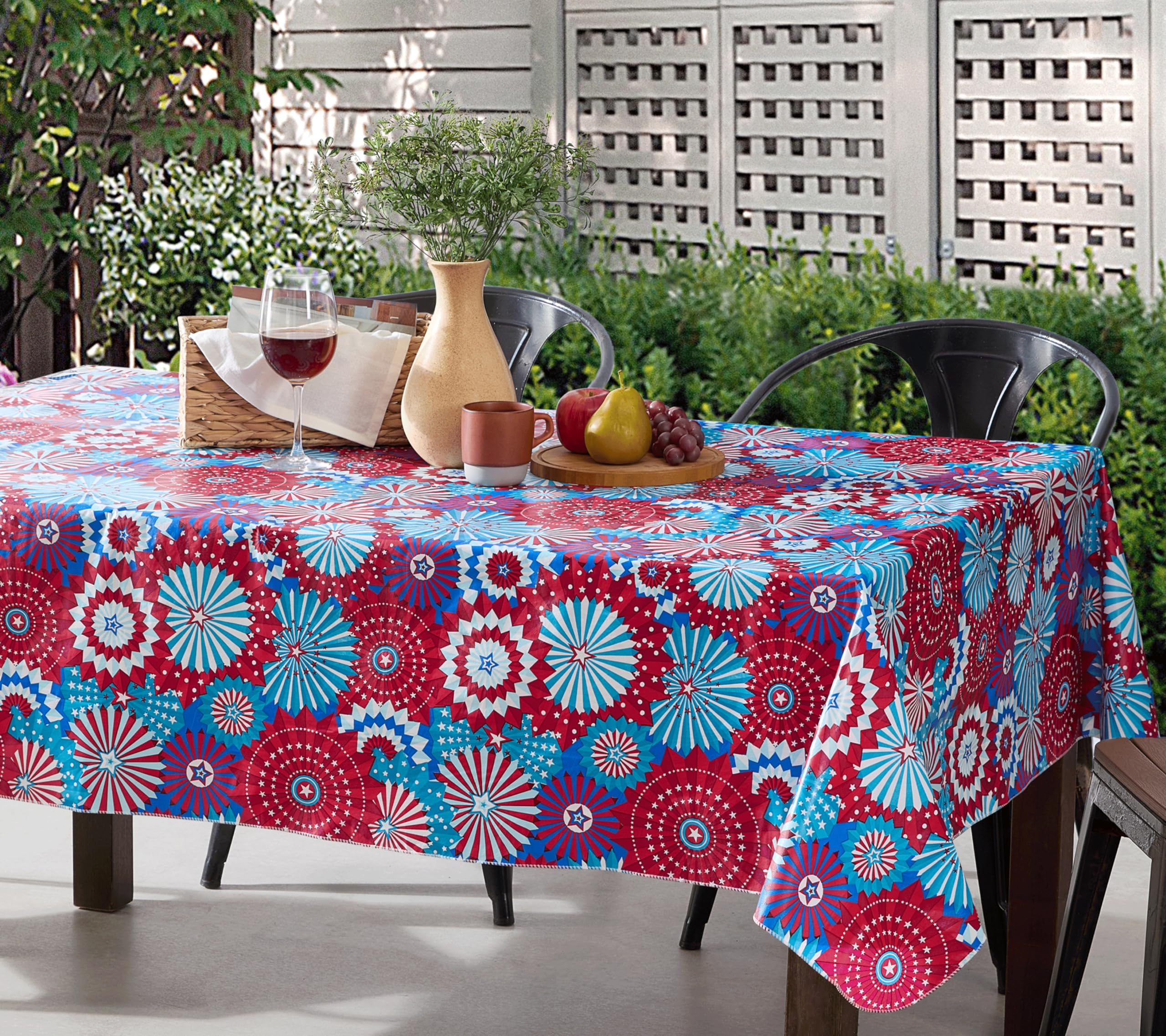Newbridge Square Vinyl Tablecloth with Flannel Backing, 52 x 52 Inch, USA Pinwheel, Indoor/Outdoor Vinyl Table Cover, Red, White and Blue Celebration - Image 5