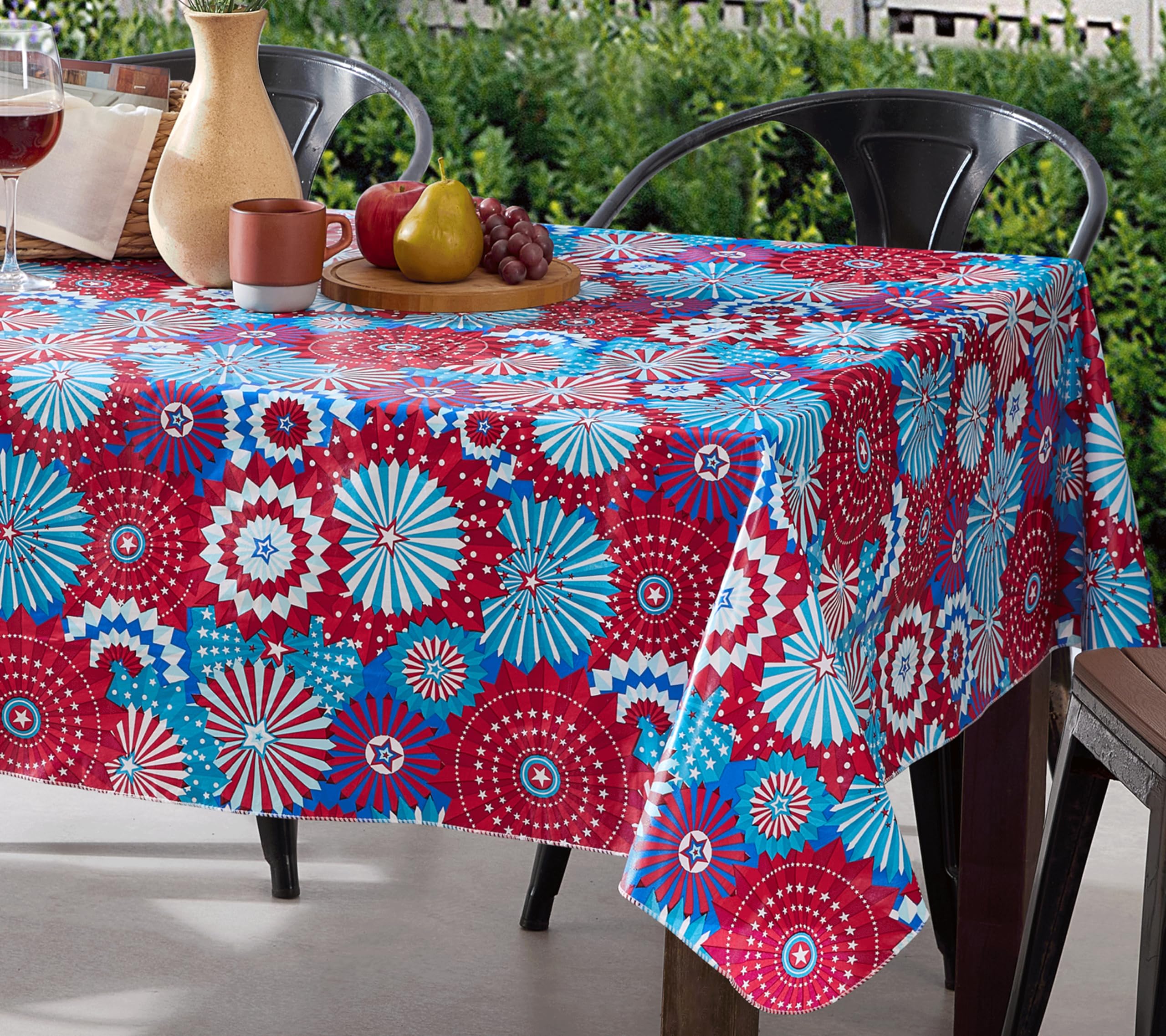 Newbridge Square Vinyl Tablecloth with Flannel Backing, 52 x 52 Inch, USA Pinwheel, Indoor/Outdoor Vinyl Table Cover, Red, White and Blue Celebration - Image 7
