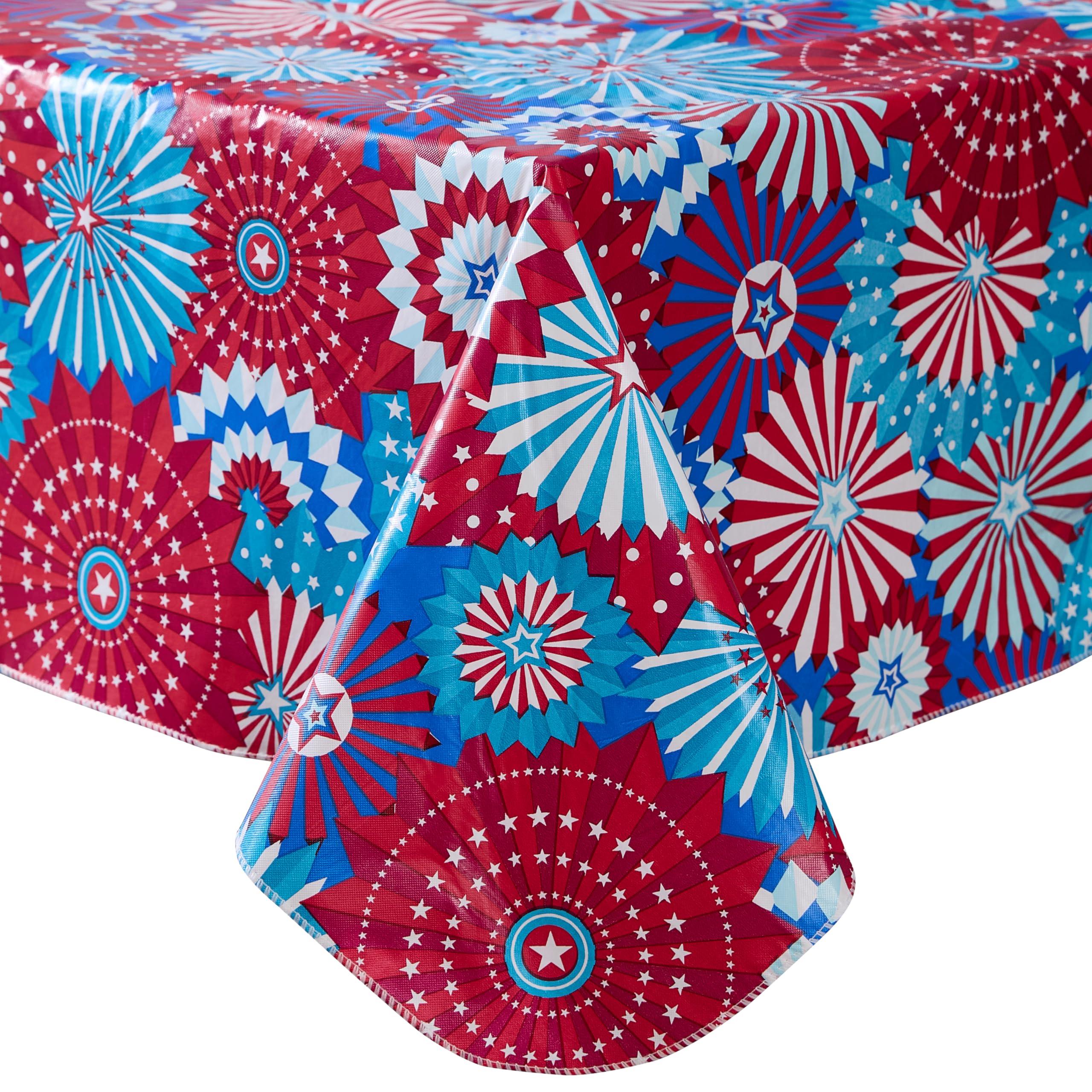 Newbridge Square Vinyl Tablecloth with Flannel Backing, 52 x 52 Inch, USA Pinwheel, Indoor/Outdoor Vinyl Table Cover, Red, White and Blue Celebration - Image 8