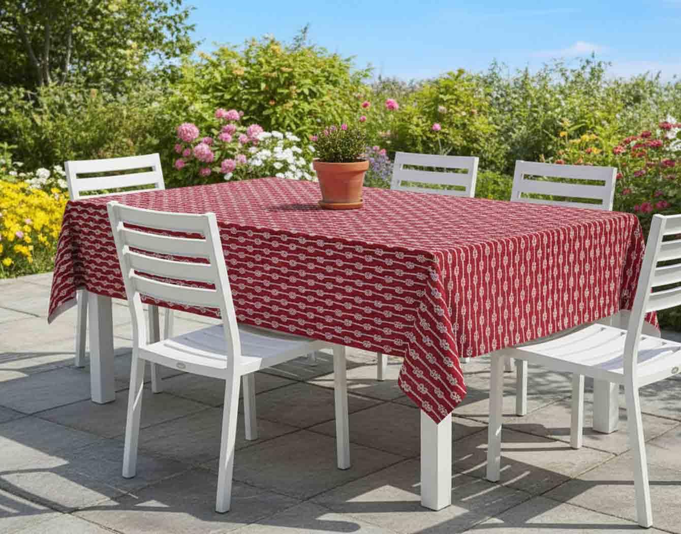 Newbridge Square Vinyl Tablecloth with Flannel Backing, Red Nautical Rope Stripe, 52 x 52 Inch, Coastal Striped Indoor Outdoor Wipe Clean Picnic, BBQ and Dining Table Cover - Image 3