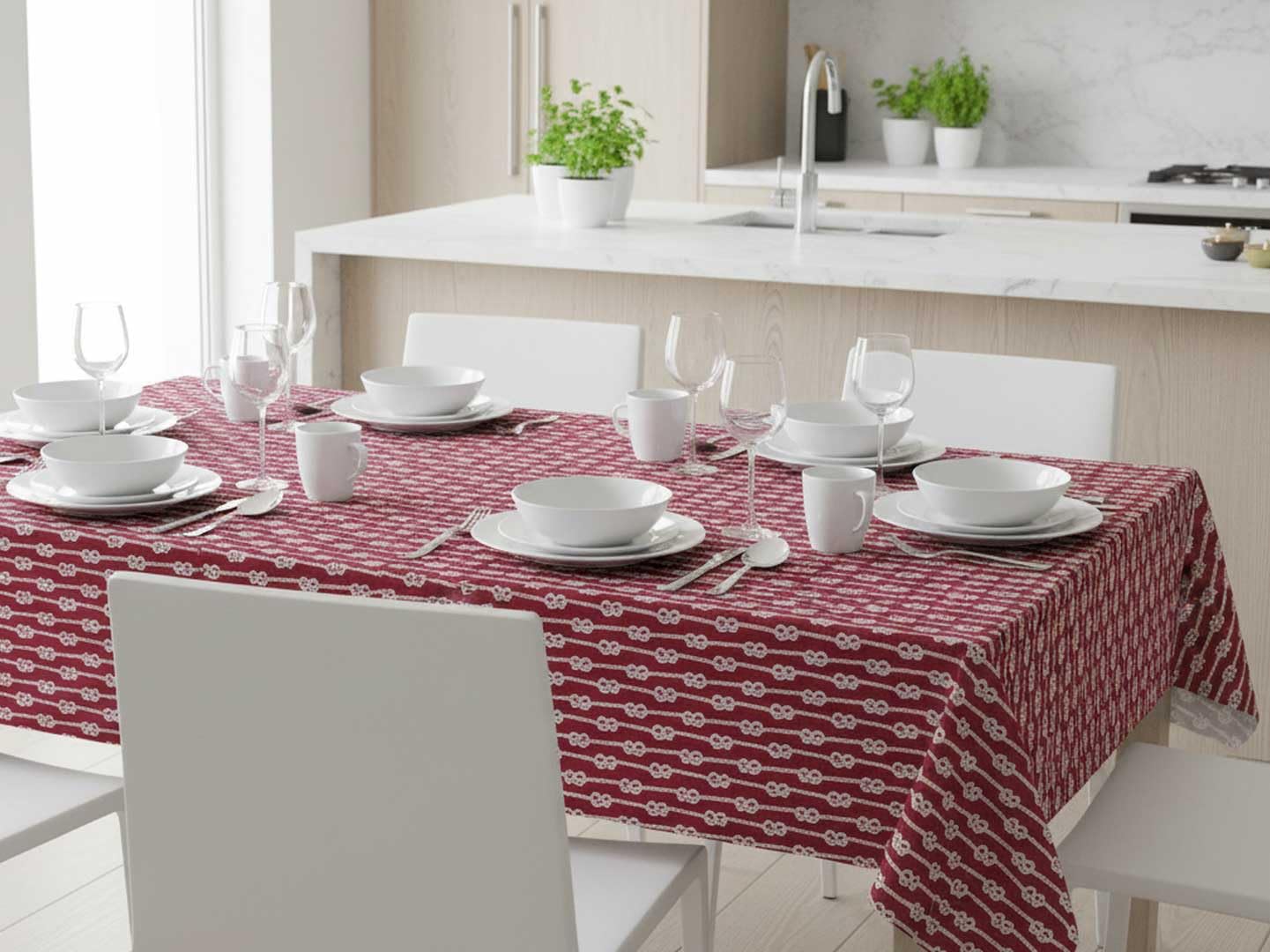 Newbridge Square Vinyl Tablecloth with Flannel Backing, Red Nautical Rope Stripe, 52 x 52 Inch, Coastal Striped Indoor Outdoor Wipe Clean Picnic, BBQ and Dining Table Cover - Image 4