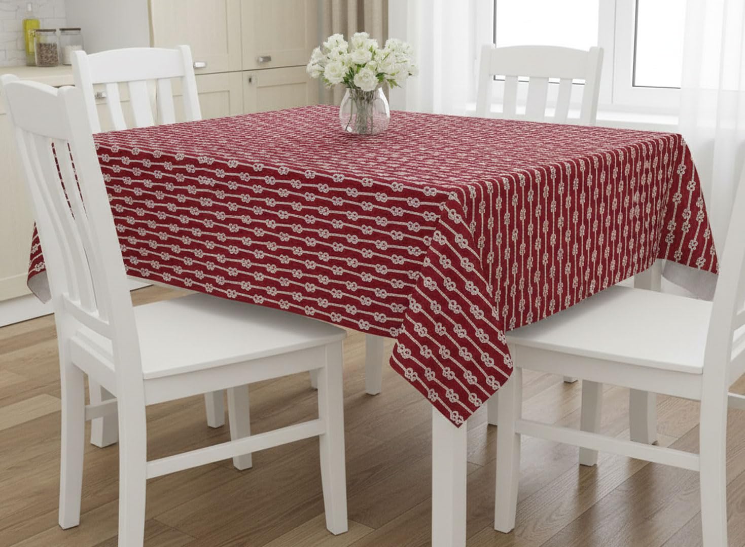 Newbridge Square Vinyl Tablecloth with Flannel Backing, Red Nautical Rope Stripe, 52 x 52 Inch, Coastal Striped Indoor Outdoor Wipe Clean Picnic, BBQ and Dining Table Cover - Image 5