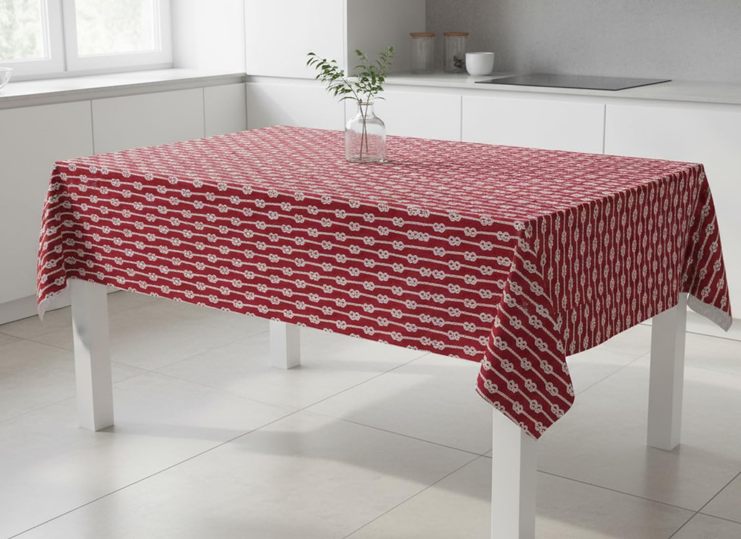 Newbridge Square Vinyl Tablecloth with Flannel Backing, Red Nautical Rope Stripe, 52 x 52 Inch, Coastal Striped Indoor Outdoor Wipe Clean Picnic, BBQ and Dining Table Cover - Image 6