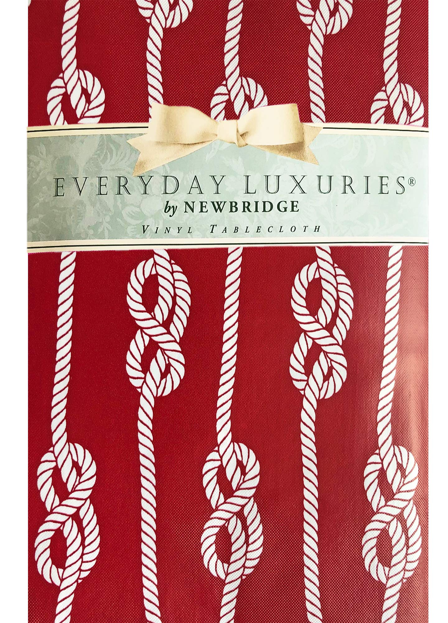 Newbridge Square Vinyl Tablecloth with Flannel Backing, Red Nautical Rope Stripe, 52 x 52 Inch, Coastal Striped Indoor Outdoor Wipe Clean Picnic, BBQ and Dining Table Cover - Image 7