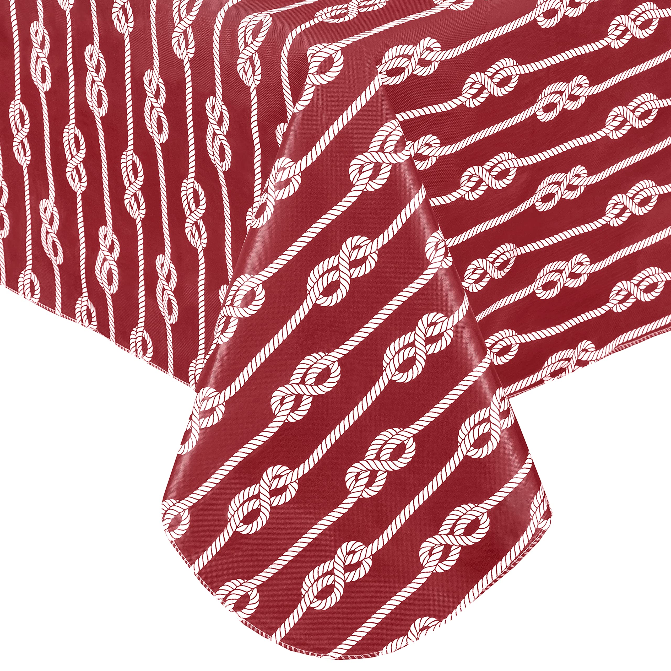 Newbridge Square Vinyl Tablecloth with Flannel Backing, Red Nautical Rope Stripe, 52 x 52 Inch, Coastal Striped Indoor Outdoor Wipe Clean Picnic, BBQ and Dining Table Cover - Image 8
