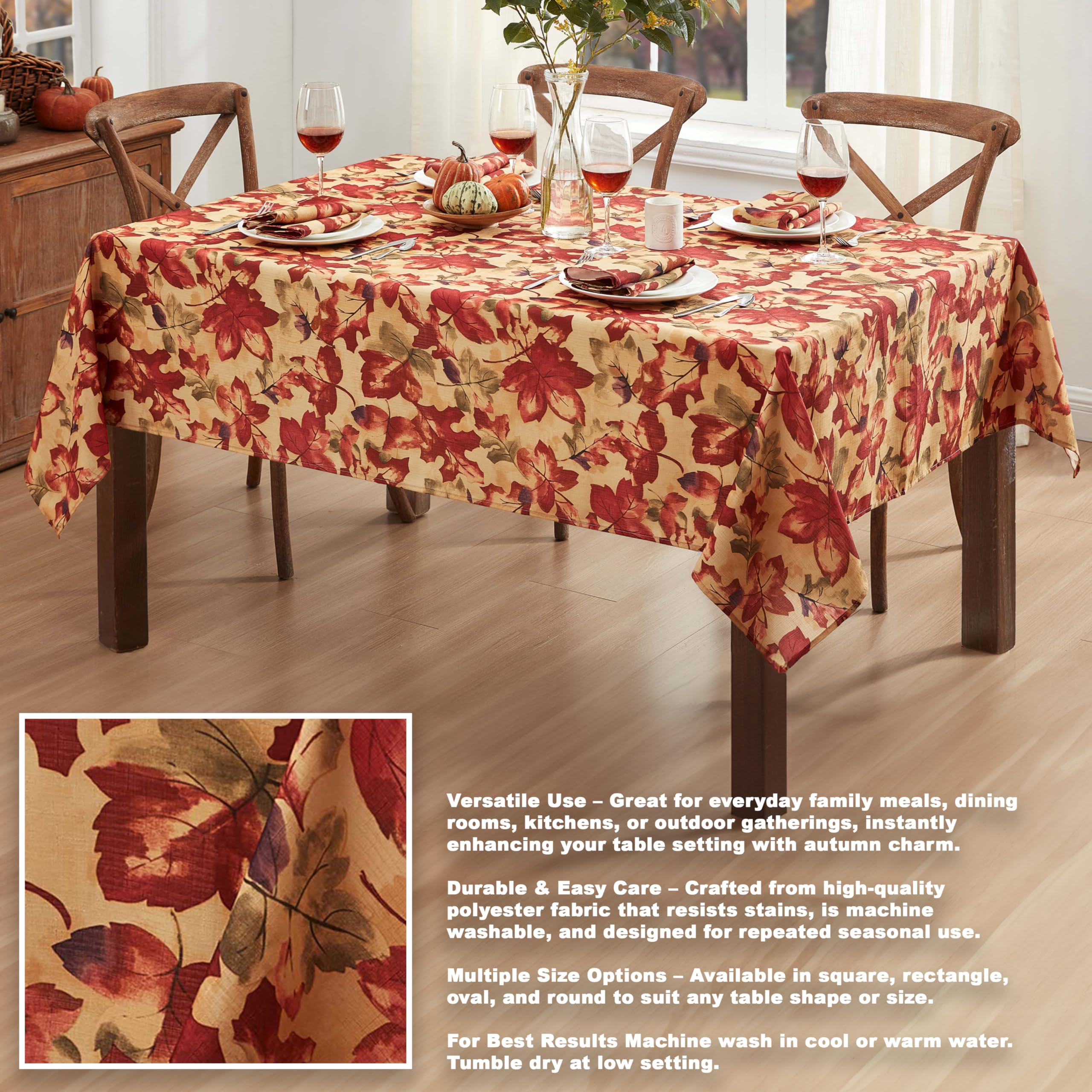 Newbridge Thanksgiving Autumn Leaf Collage Square Fabric Tablecloth, 52 x 52 Inch, Contemporary Fall Leaves Soil Resistant, Easy Care Table Cover for Holiday Dinner Party - Image 3