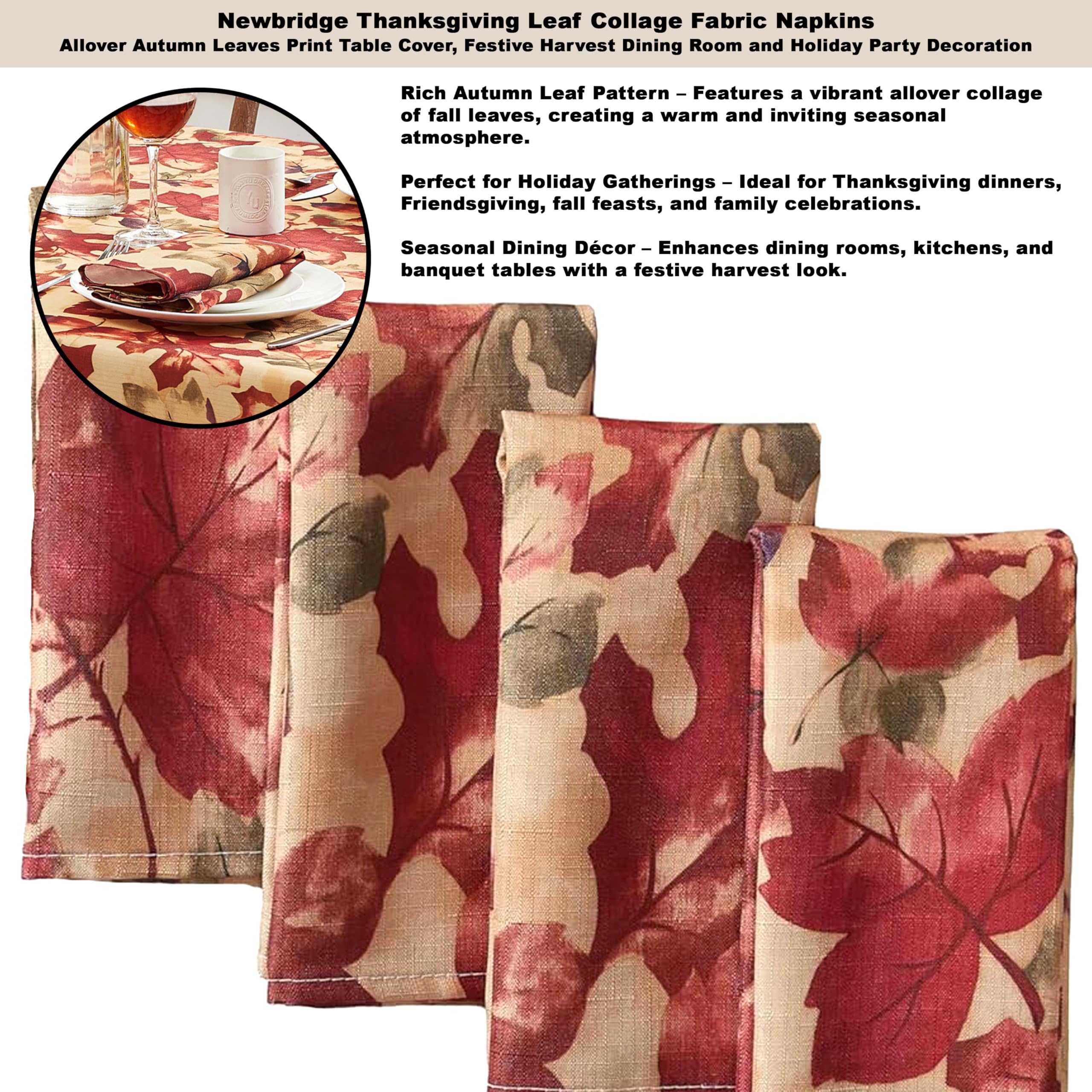 Newbridge Thanksgiving Autumn Leaf Collage Square Fabric Tablecloth, 52 x 52 Inch, Contemporary Fall Leaves Soil Resistant, Easy Care Table Cover for Holiday Dinner Party - Image 4