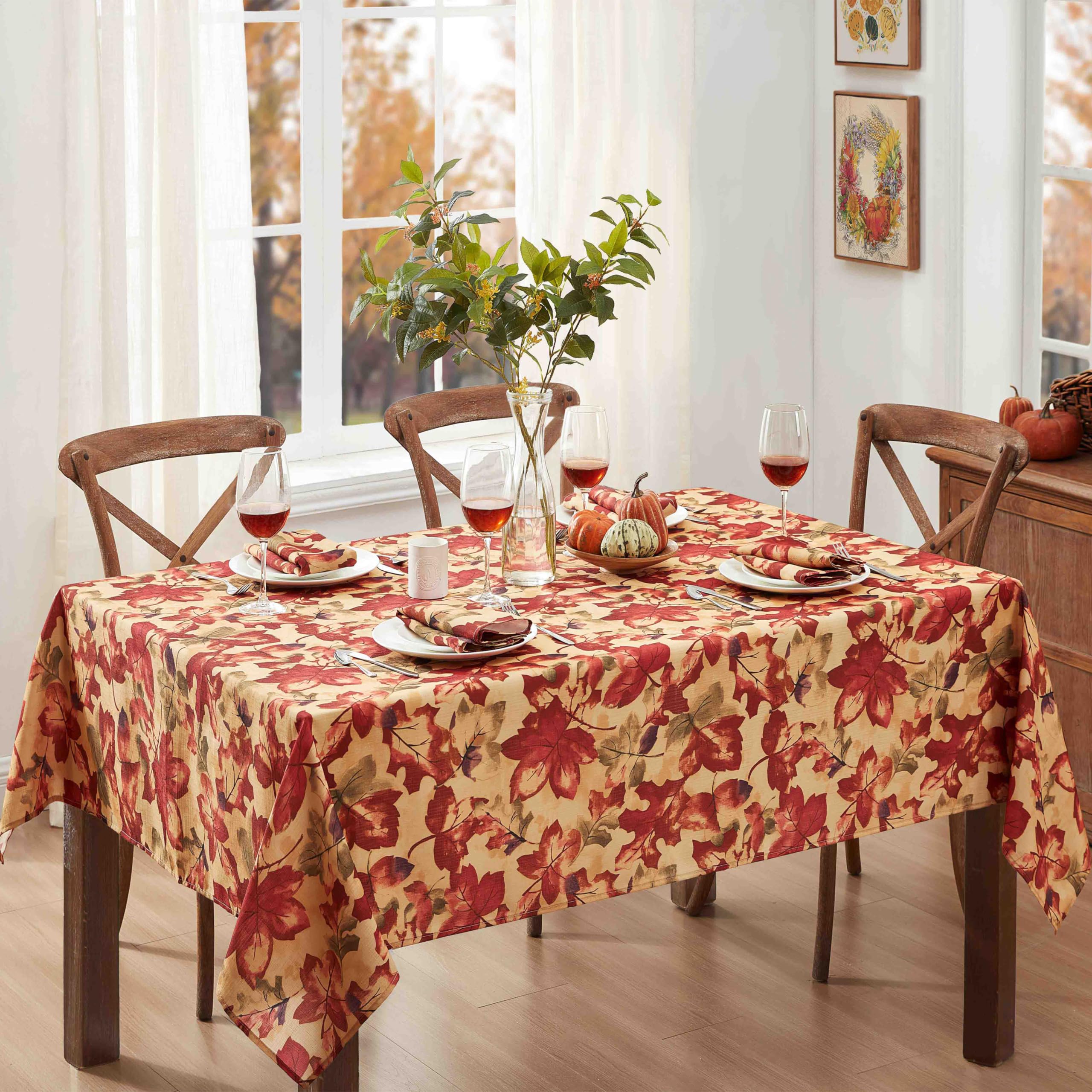 Newbridge Thanksgiving Autumn Leaf Collage Square Fabric Tablecloth, 52 x 52 Inch, Contemporary Fall Leaves Soil Resistant, Easy Care Table Cover for Holiday Dinner Party - Image 6