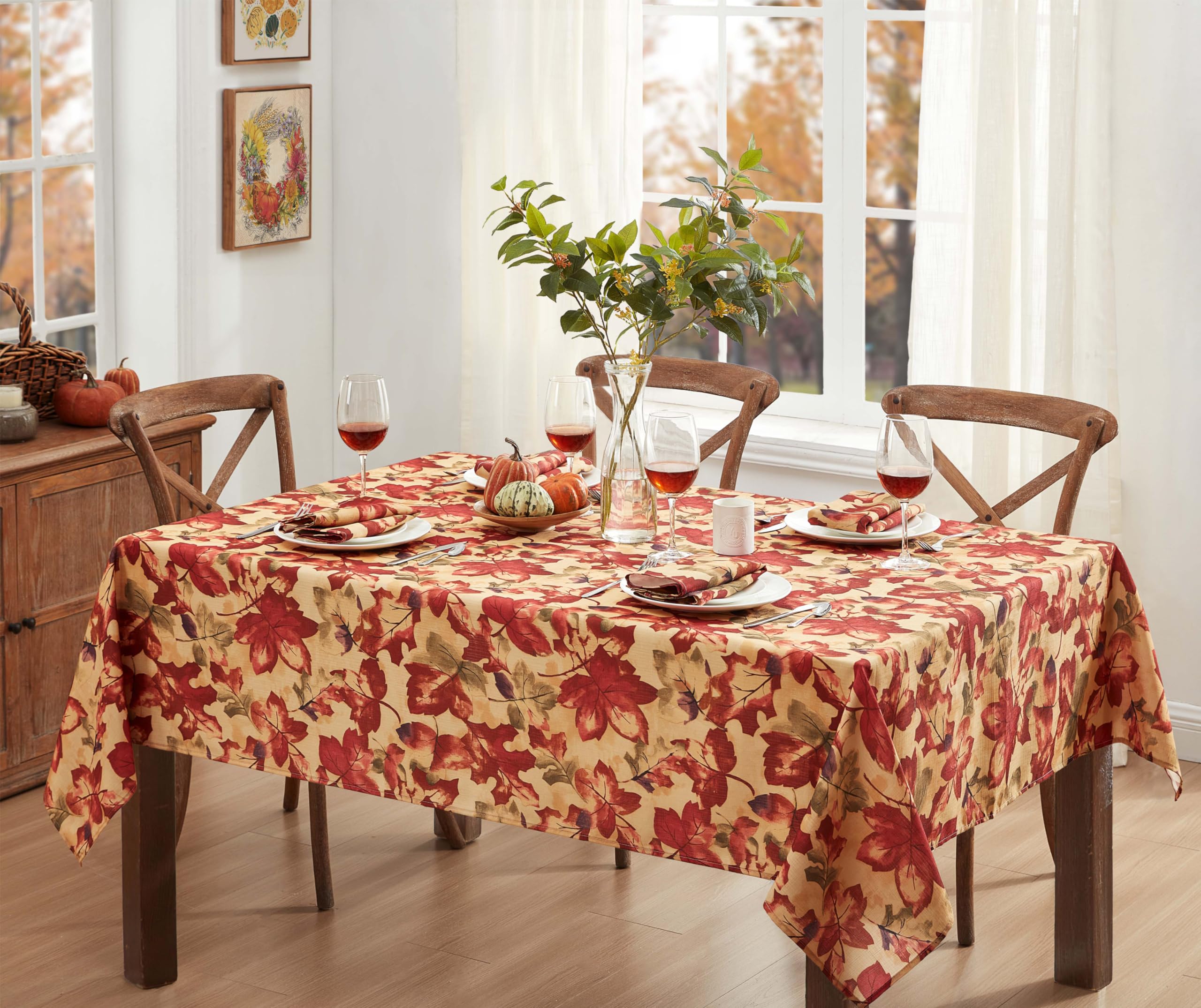 Newbridge Thanksgiving Autumn Leaf Collage Square Fabric Tablecloth, 52 x 52 Inch, Contemporary Fall Leaves Soil Resistant, Easy Care Table Cover for Holiday Dinner Party - Image 8