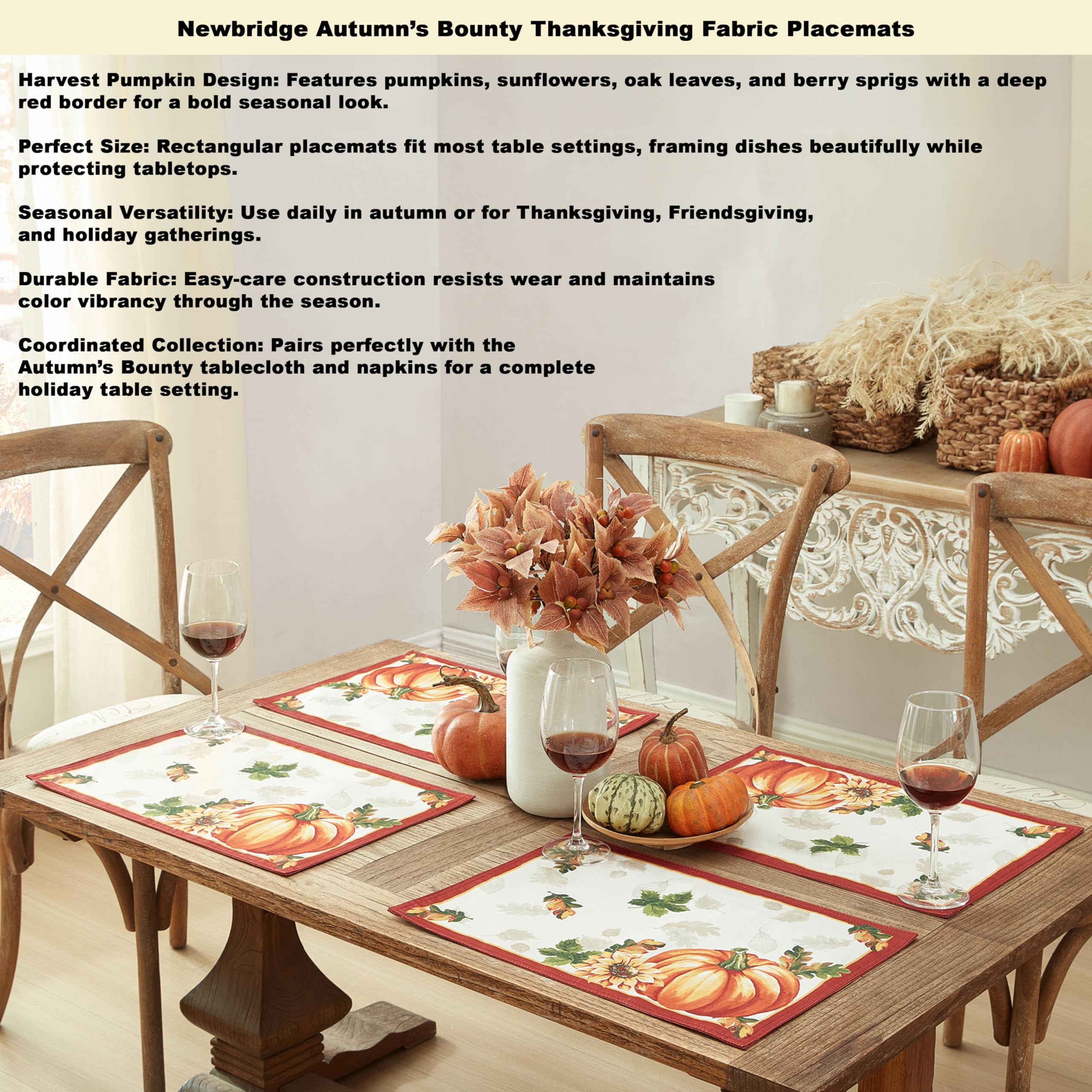 Newbridge Thanksgiving Autumns Bounty Bordered Round Fabric Tablecloth, 70 Inch Round Bountiful Farm Pumpkin Fall Harvest Multicolor Easy Care Table Cloth for Holiday Party - Image 5
