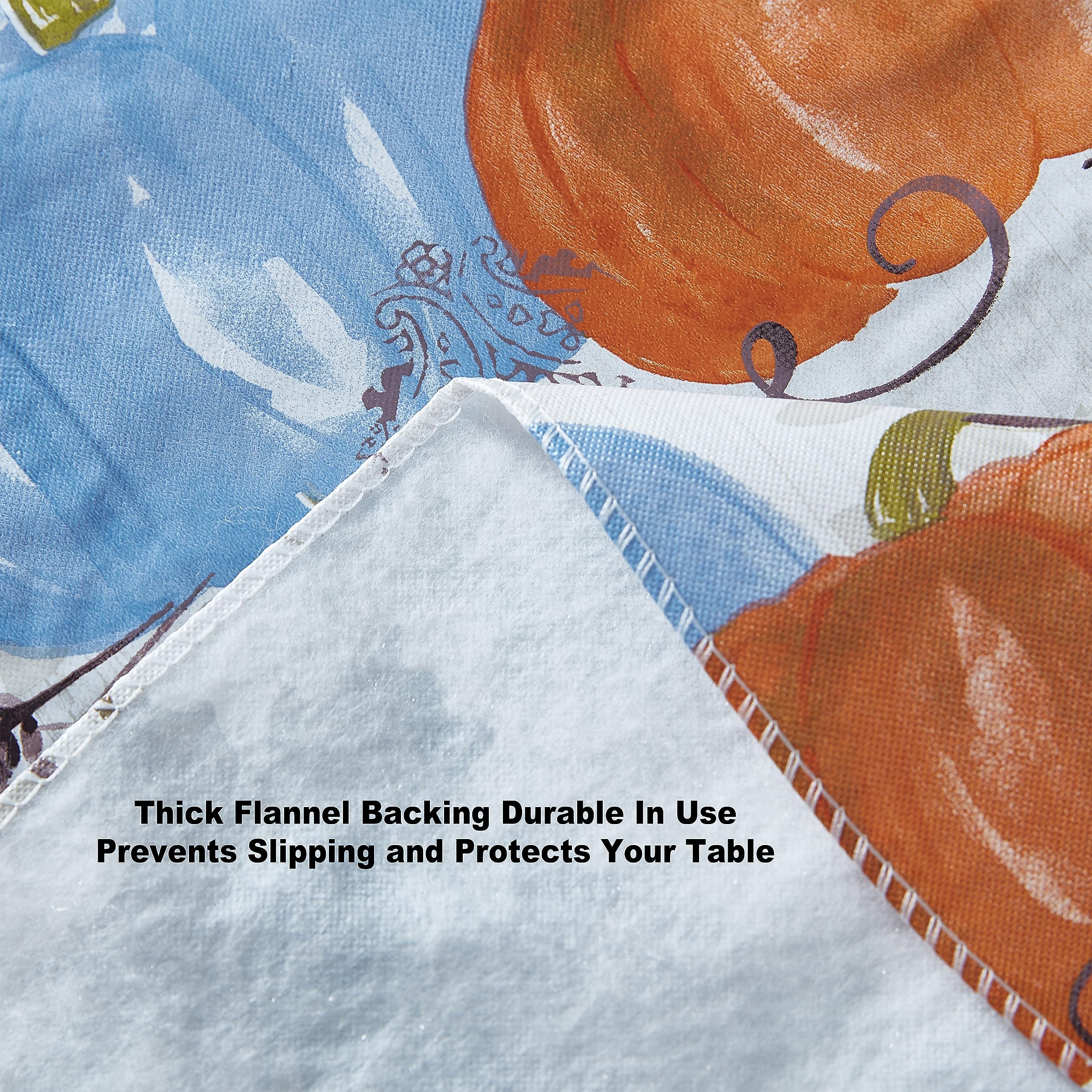 Newbridge Thanksgiving Blue Hampstead Farm Pumpkin Field Vinyl Tablecloth with Flannel Backing Fall Harvest Design, 52 x 52 Inch Square Table Cover - Image 7