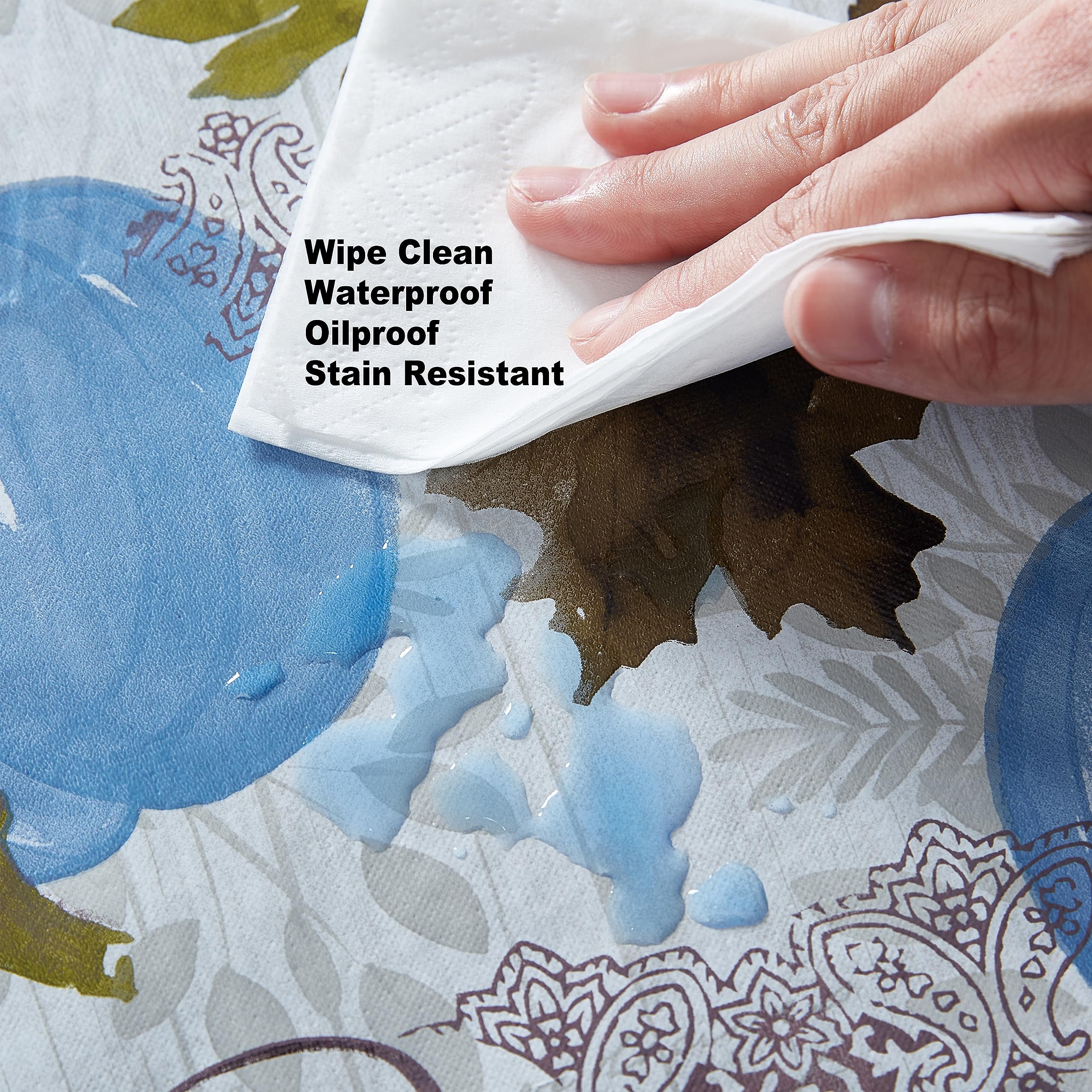 Newbridge Thanksgiving Blue Hampstead Farm Pumpkin Field Vinyl Tablecloth with Flannel Backing Fall Harvest Design, 52 x 52 Inch Square Table Cover - Image 8