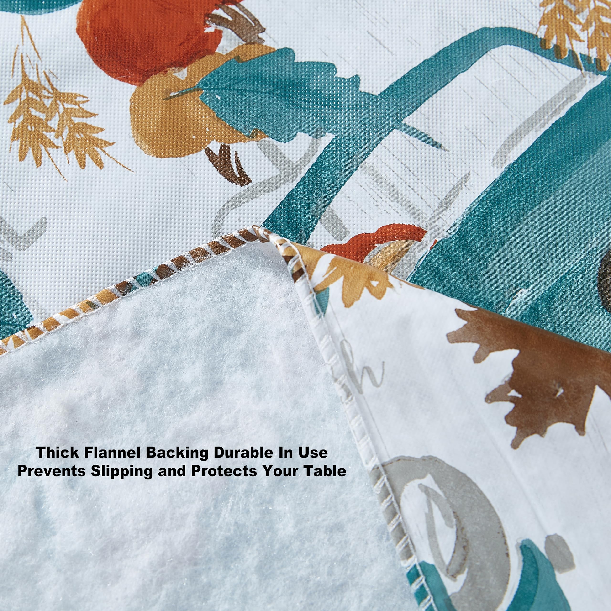 Newbridge Thanksgiving Blue Vintage Farm Truck Vinyl Tablecloth with Flannel Backing Fall Harvest Design, 70 Inch Round - Image 3