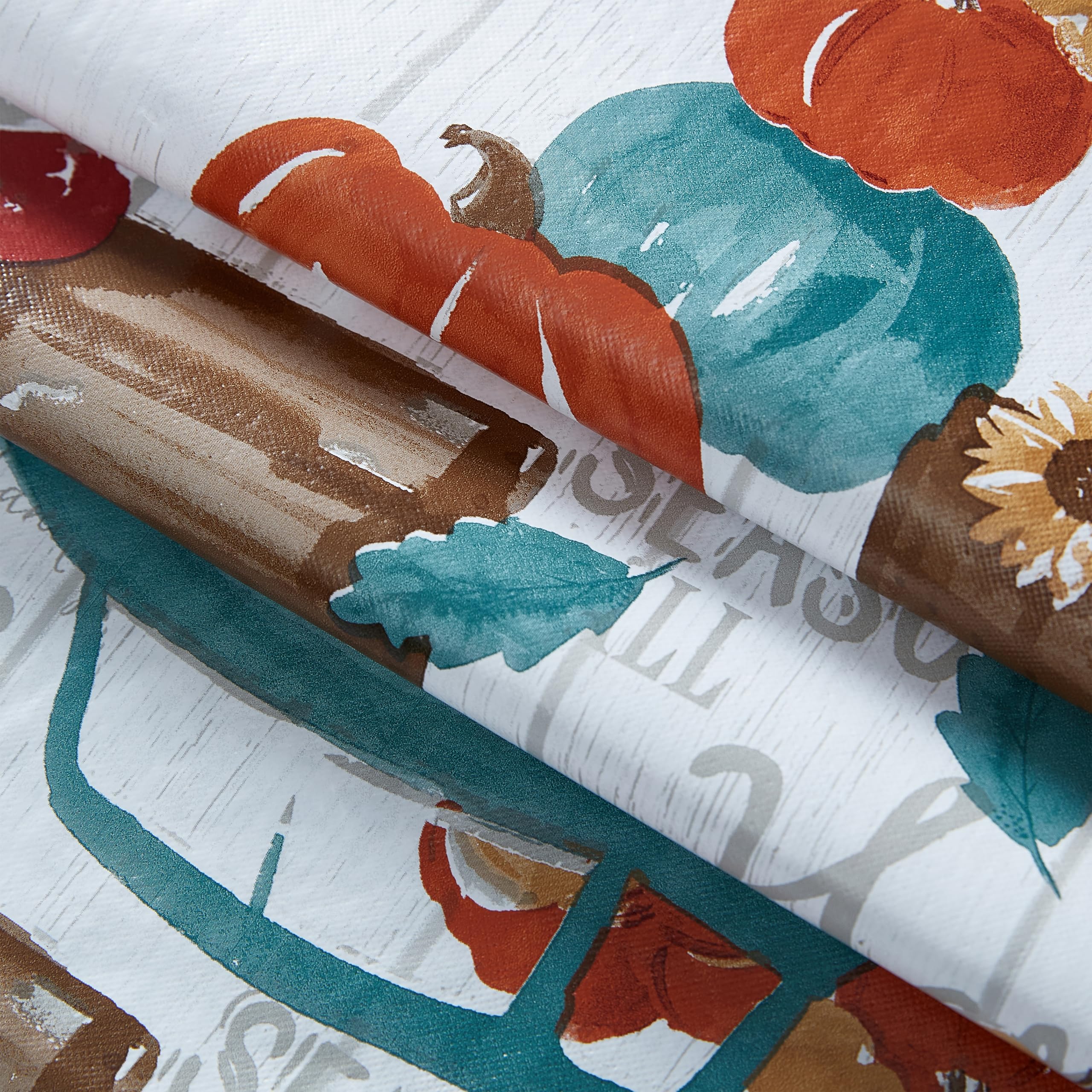 Newbridge Thanksgiving Blue Vintage Farm Truck Vinyl Tablecloth with Flannel Backing Fall Harvest Design, 70 Inch Round - Image 4