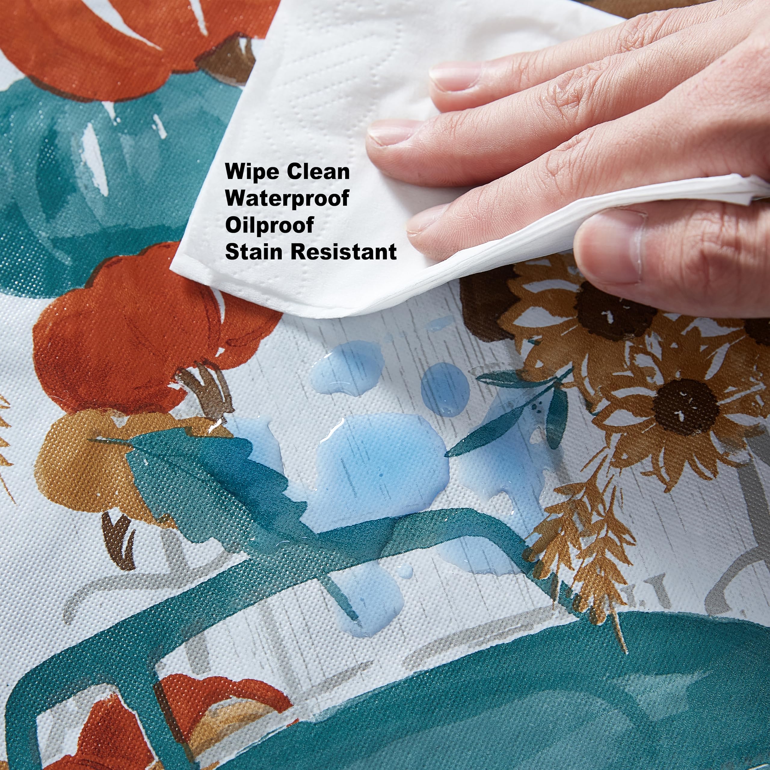 Newbridge Thanksgiving Blue Vintage Farm Truck Vinyl Tablecloth with Flannel Backing Fall Harvest Design, 70 Inch Round - Image 5