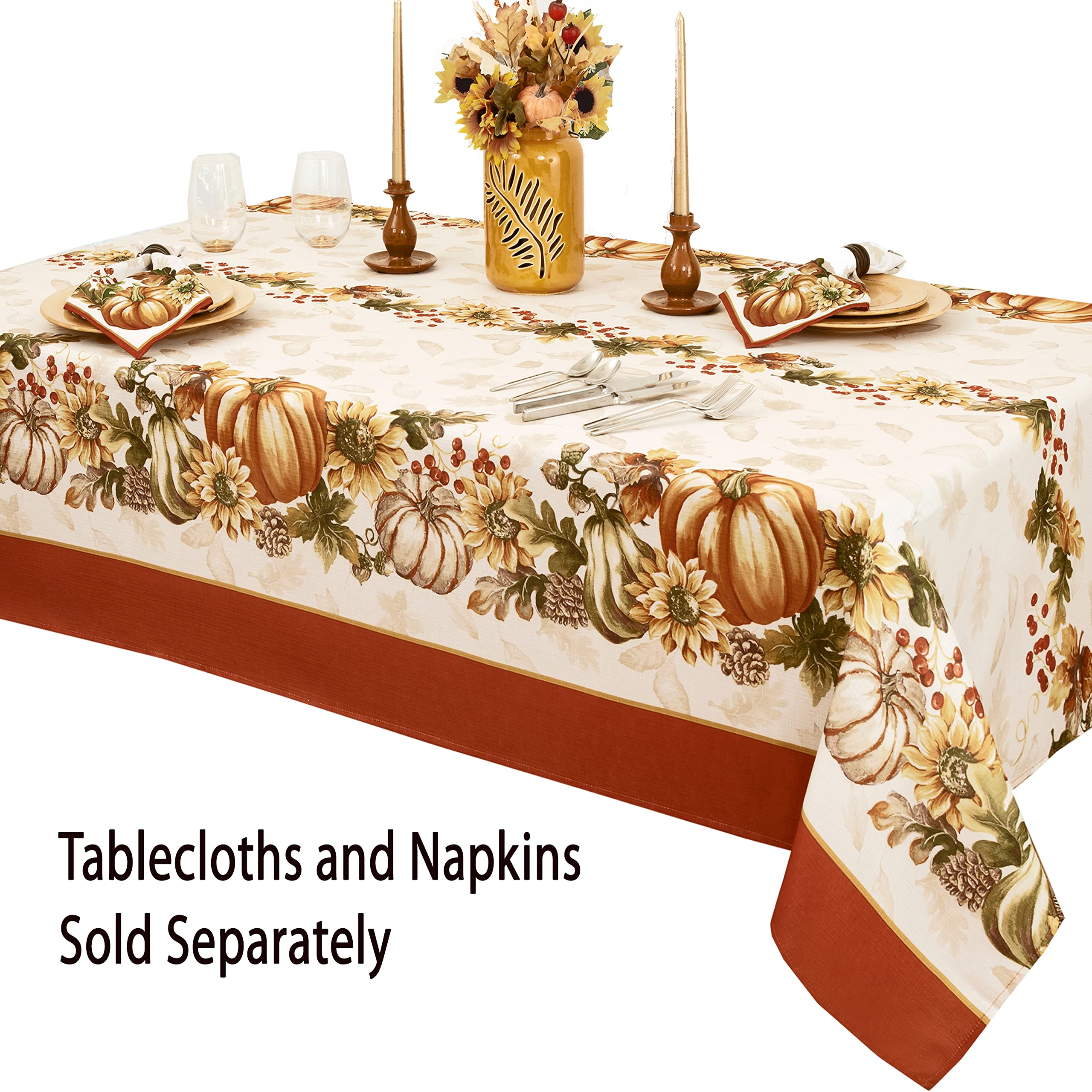Newbridge Thanksgiving Brilliant Autumn Harvest Bordered Rectangle Fabric Tablecloth, 52 x 70 Inch, Fall Pumpkin and Sunflower Cottage Print Soil Resistant Table Cover for Holiday Party Dining - Image 6