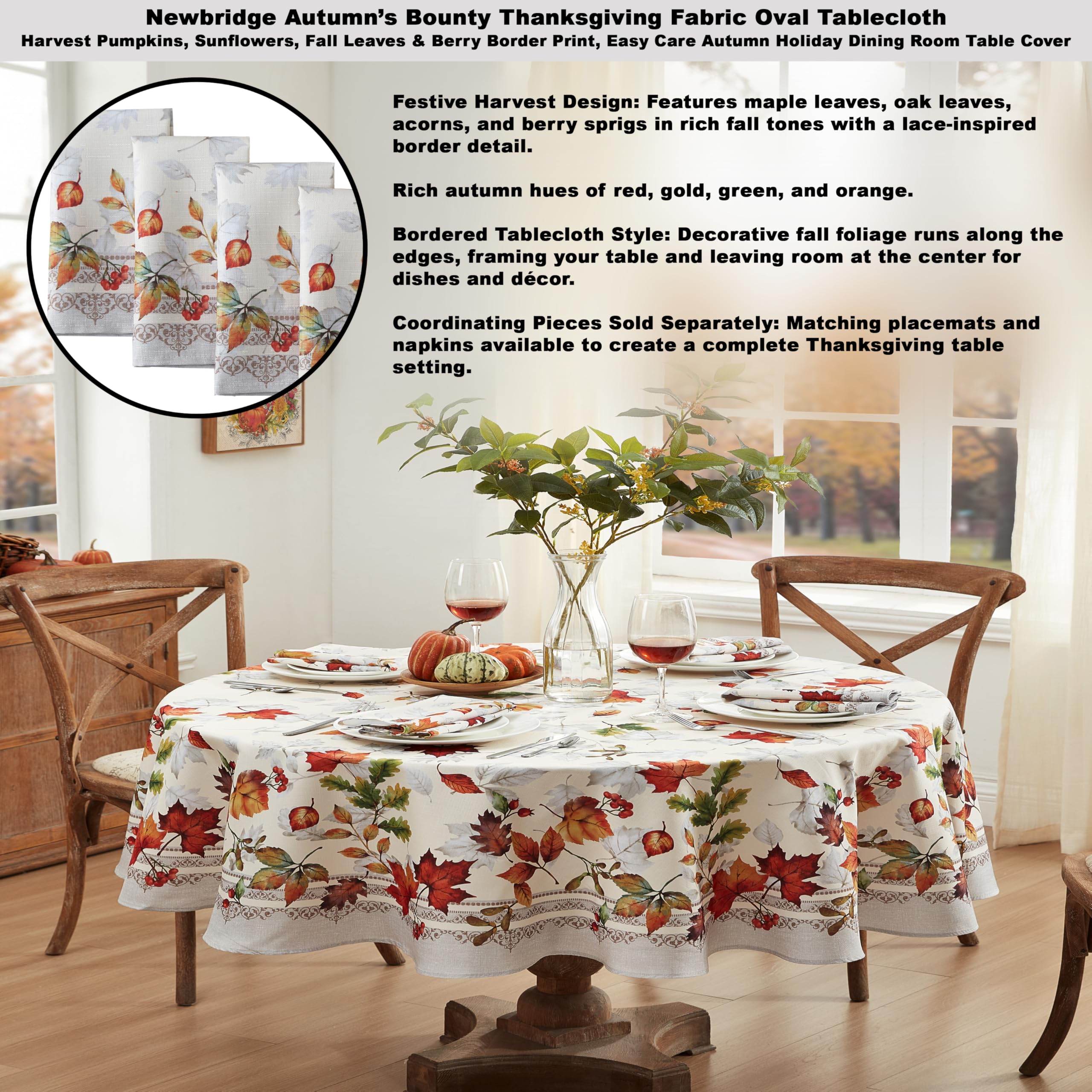 Newbridge Thanksgiving Fall Foliage Fabric Napkins, Set of 8, Bordered Changing Leaves, Autumn Essentials Easy Care Stain Resistant Wrinkle Free Cloth Napkins - Image 5