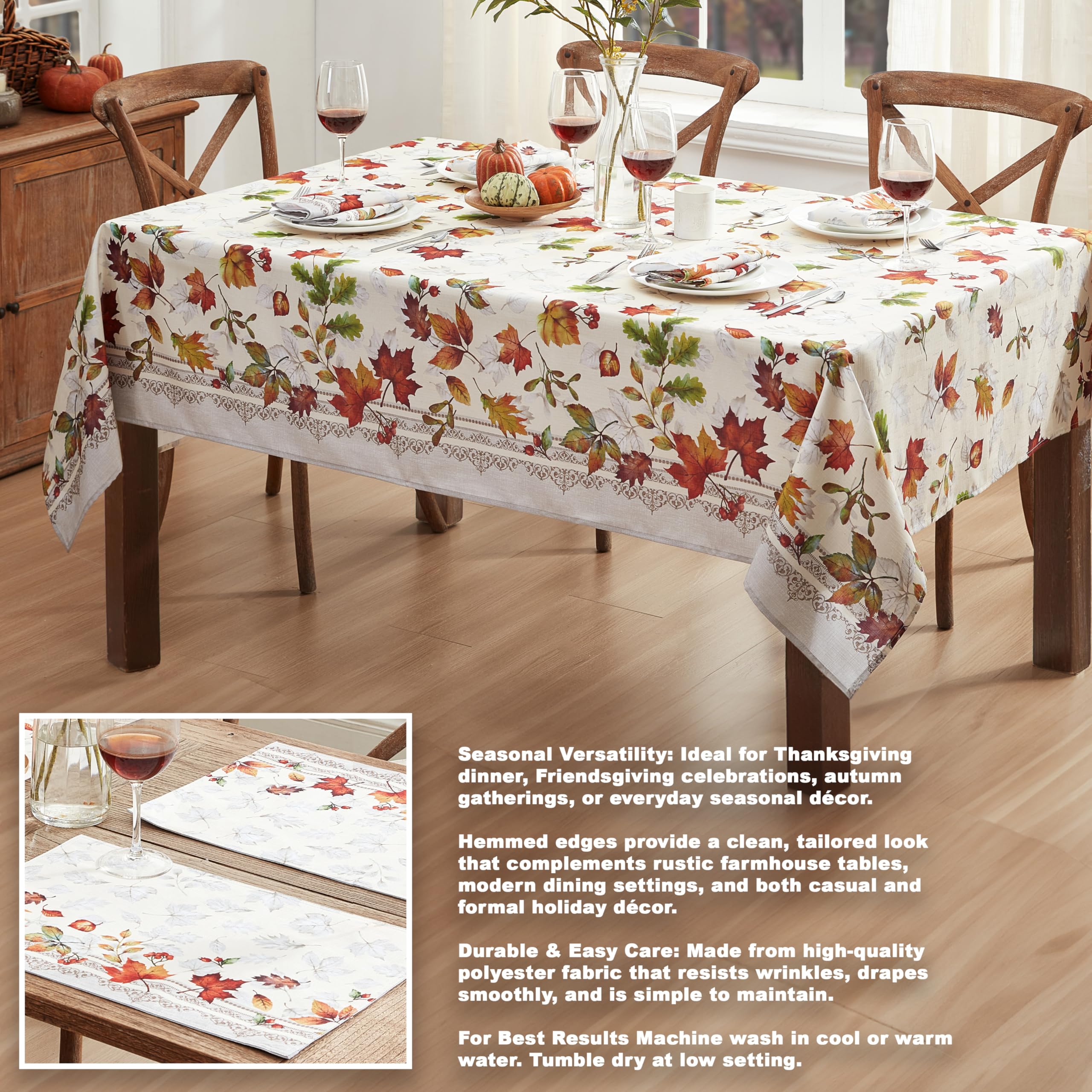 Newbridge Thanksgiving Fall Foliage Fabric Napkins, Set of 8, Bordered Changing Leaves, Autumn Essentials Easy Care Stain Resistant Wrinkle Free Cloth Napkins - Image 6