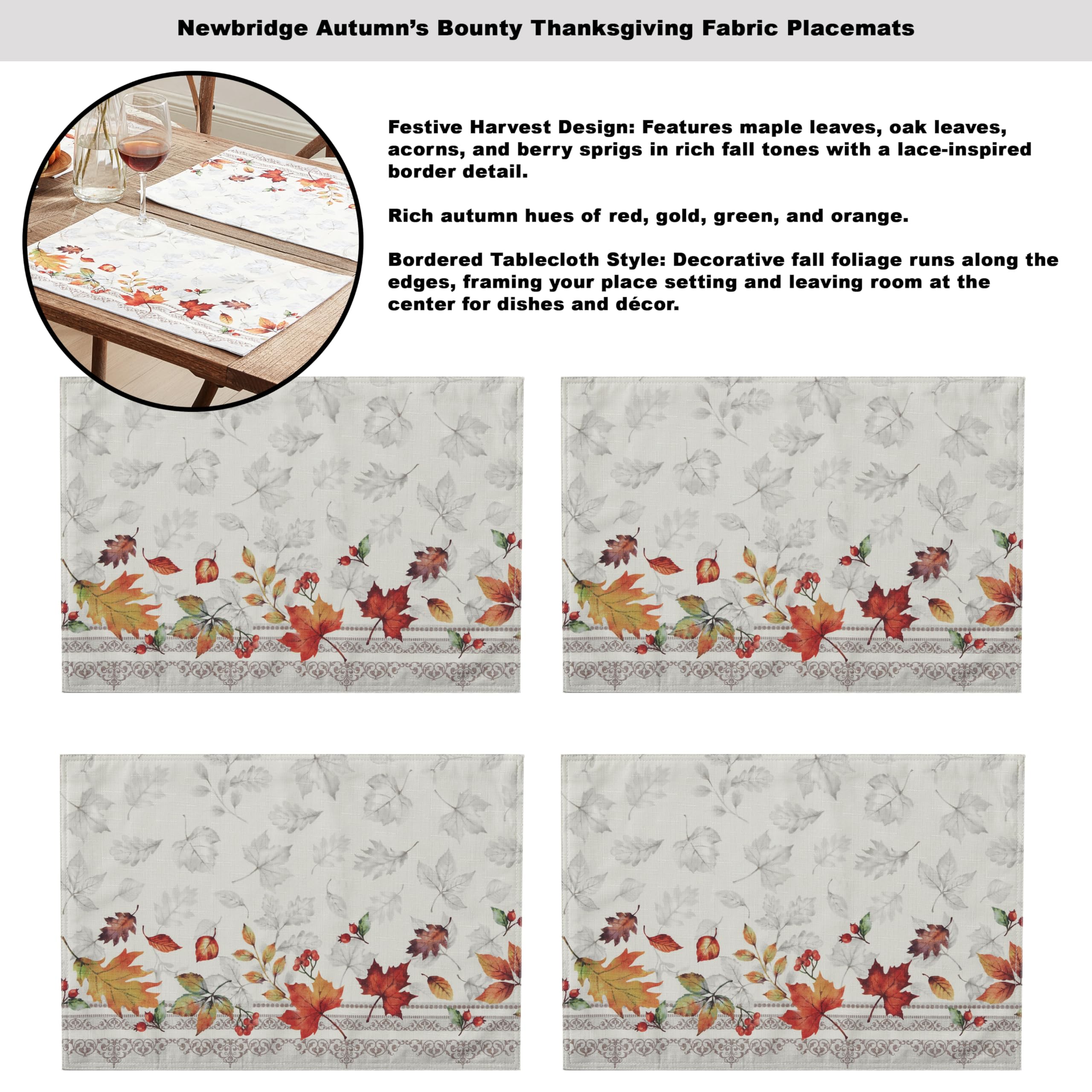 Newbridge Thanksgiving Fall Foliage Fabric Napkins, Set of 8, Bordered Changing Leaves, Autumn Essentials Easy Care Stain Resistant Wrinkle Free Cloth Napkins - Image 4