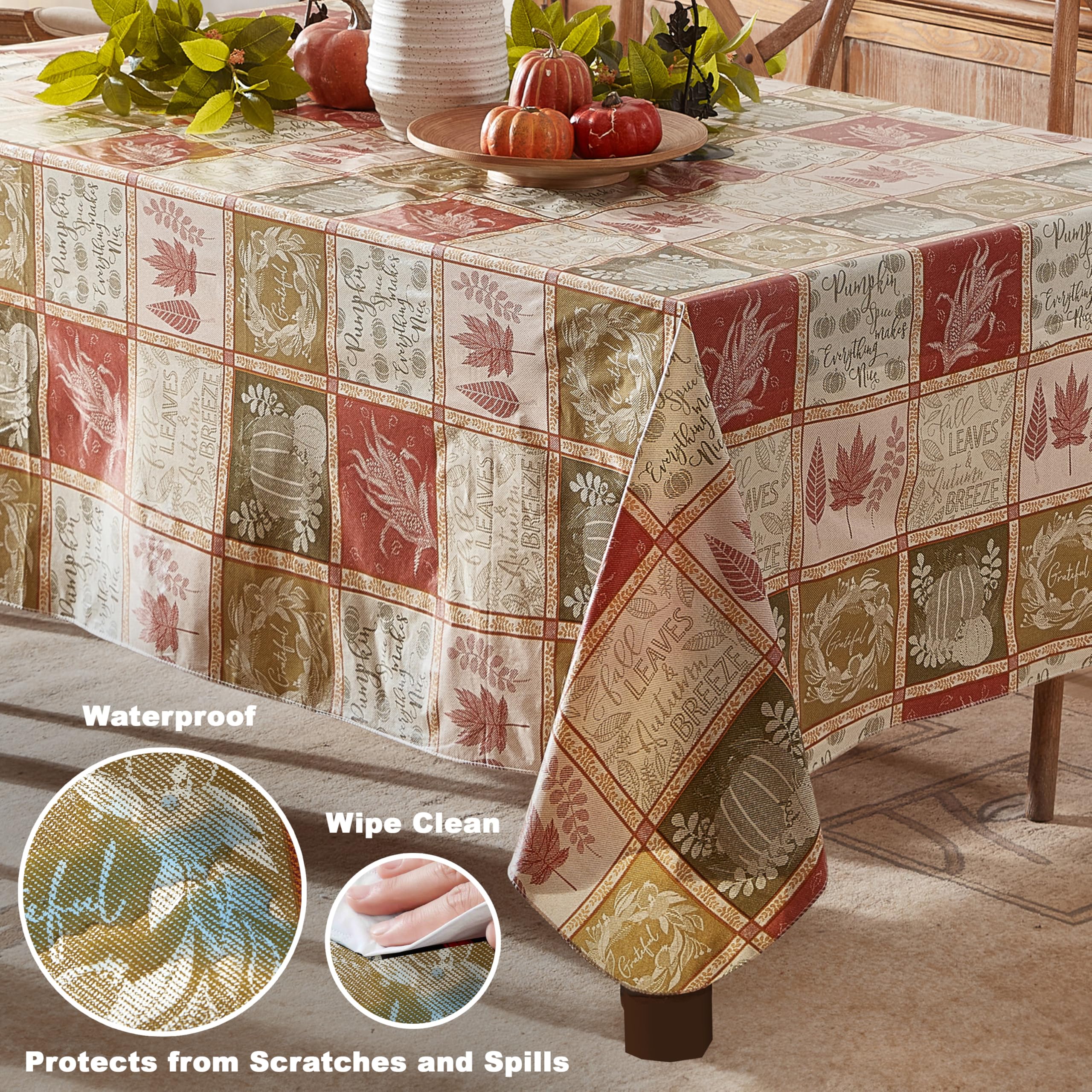 Newbridge Thanksgiving Harvest Breeze Autumn Patchwork Vinyl Flannel Backed Tablecloth Fall Rustic Country Print, Wipe Clean Kitchen Dining, 52 x 52 Inch Square - Image 4