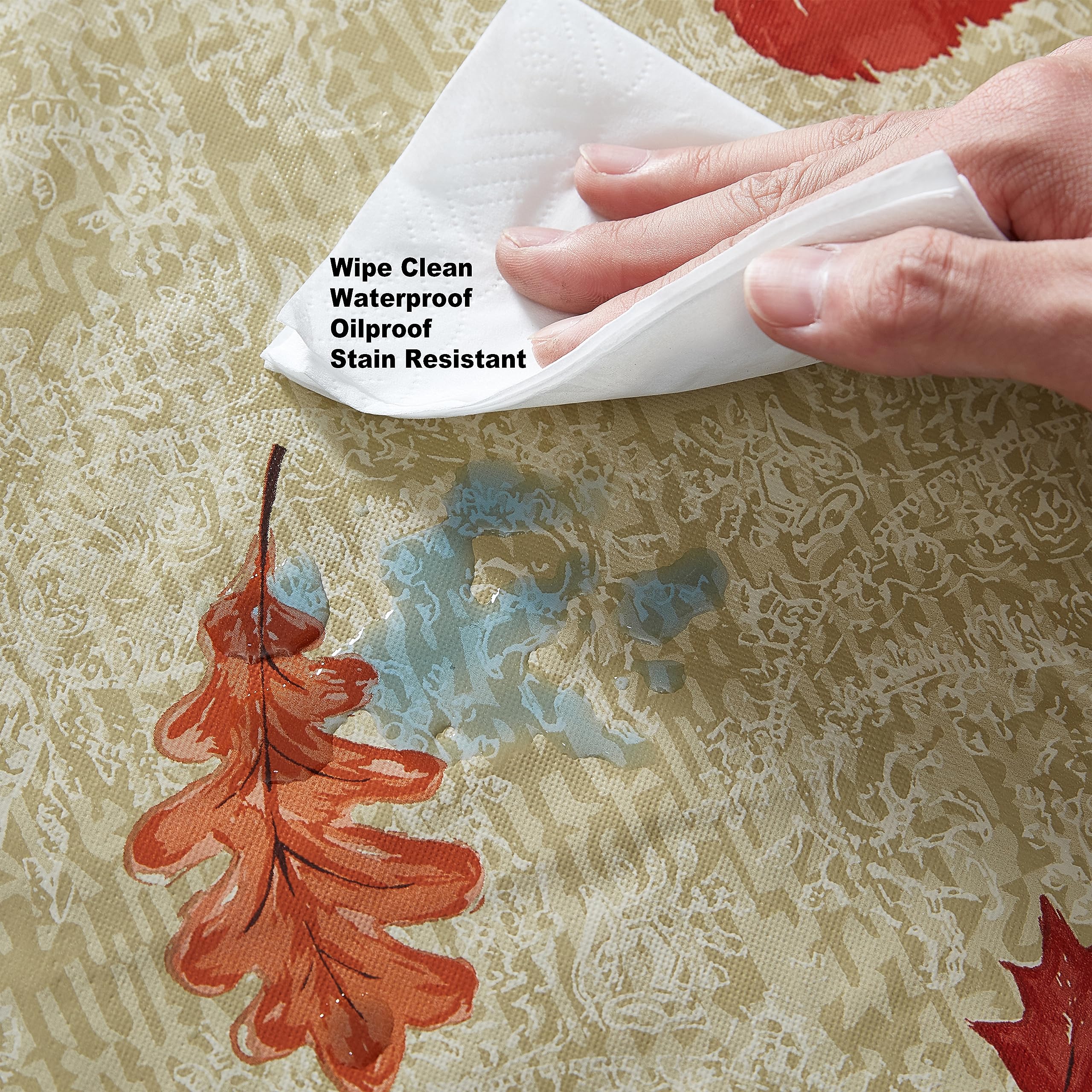 Newbridge Thanksgiving Pumpkin Border Print Vinyl Tablecloth with Flannel Backing, 70 Inch Round, Wipe Clean Fall Harvest Table Cover - Image 7