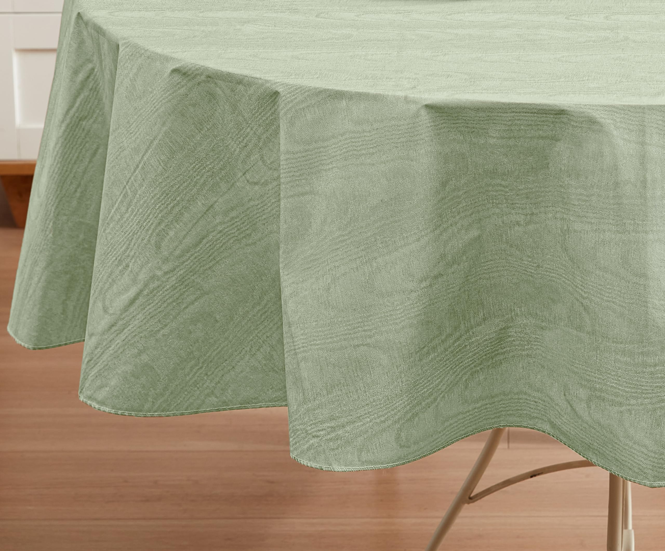 Newbridge Vinyl Flannel Backed Tablecloth, 70 inch Zippered Umbrella Round, Sage Green Moire Wavy Solid Design, Heavyweight Indoor Outdoor Waterproof Table Cover, Easy Care Wipe Clean - Image 5
