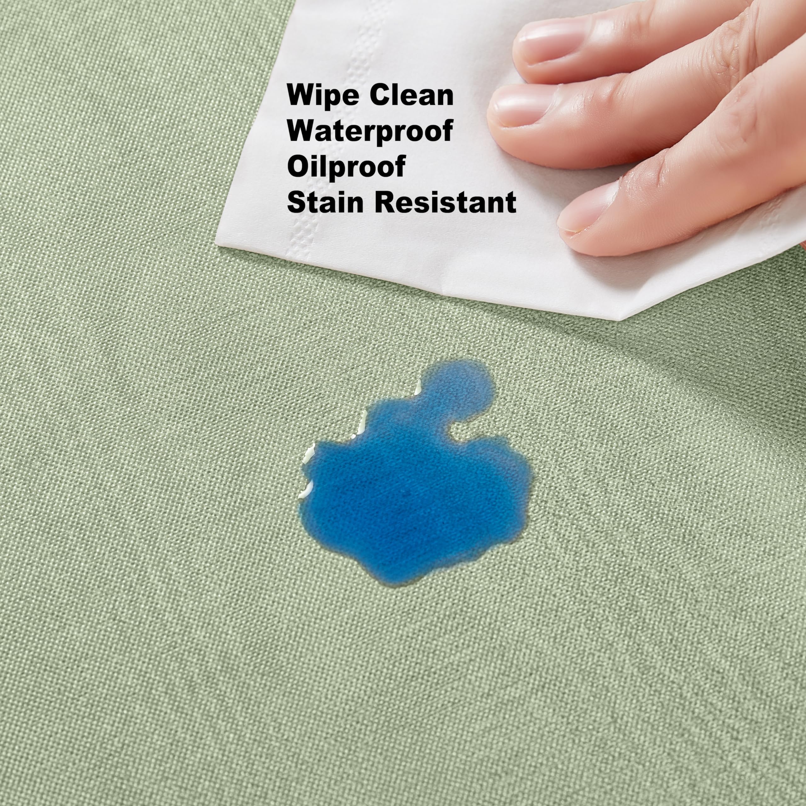 Newbridge Vinyl Flannel Backed Tablecloth, 70 inch Zippered Umbrella Round, Sage Green Moire Wavy Solid Design, Heavyweight Indoor Outdoor Waterproof Table Cover, Easy Care Wipe Clean - Image 7