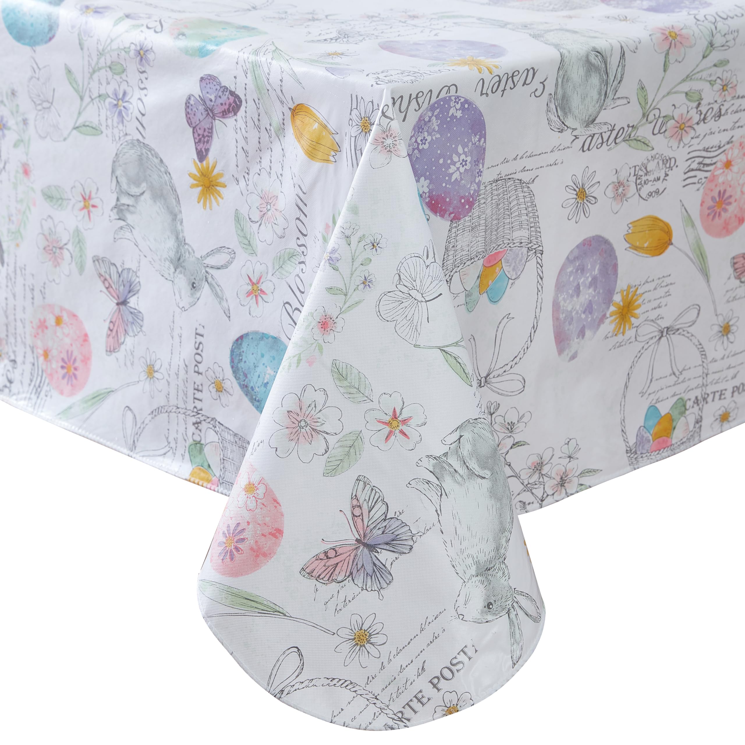 Newbridge Vinyl Square Tablecloth with Flannel Backing, 52 x 52 Inch, Bunny Blossom Flannel Backed Table Cloth, Egg Basket Floral - Image 8