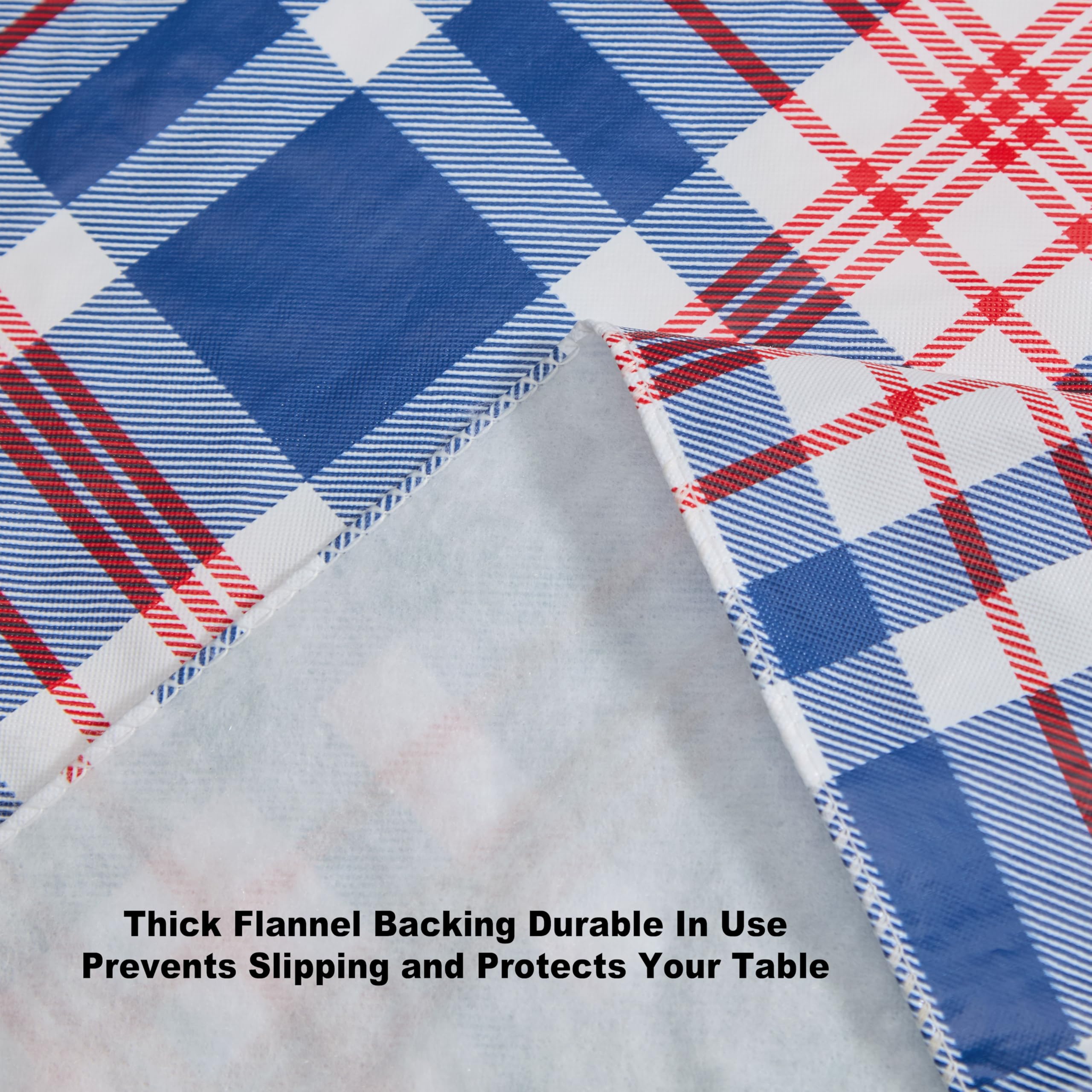 Newbridge West End Blue Plaid Vinyl Flannel Backed Tablecloth, 52 x 70 Inch Rectangle, Classic Navy Red and White Check Print Wipe Clean Indoor Outdoor Table Cover - Image 5