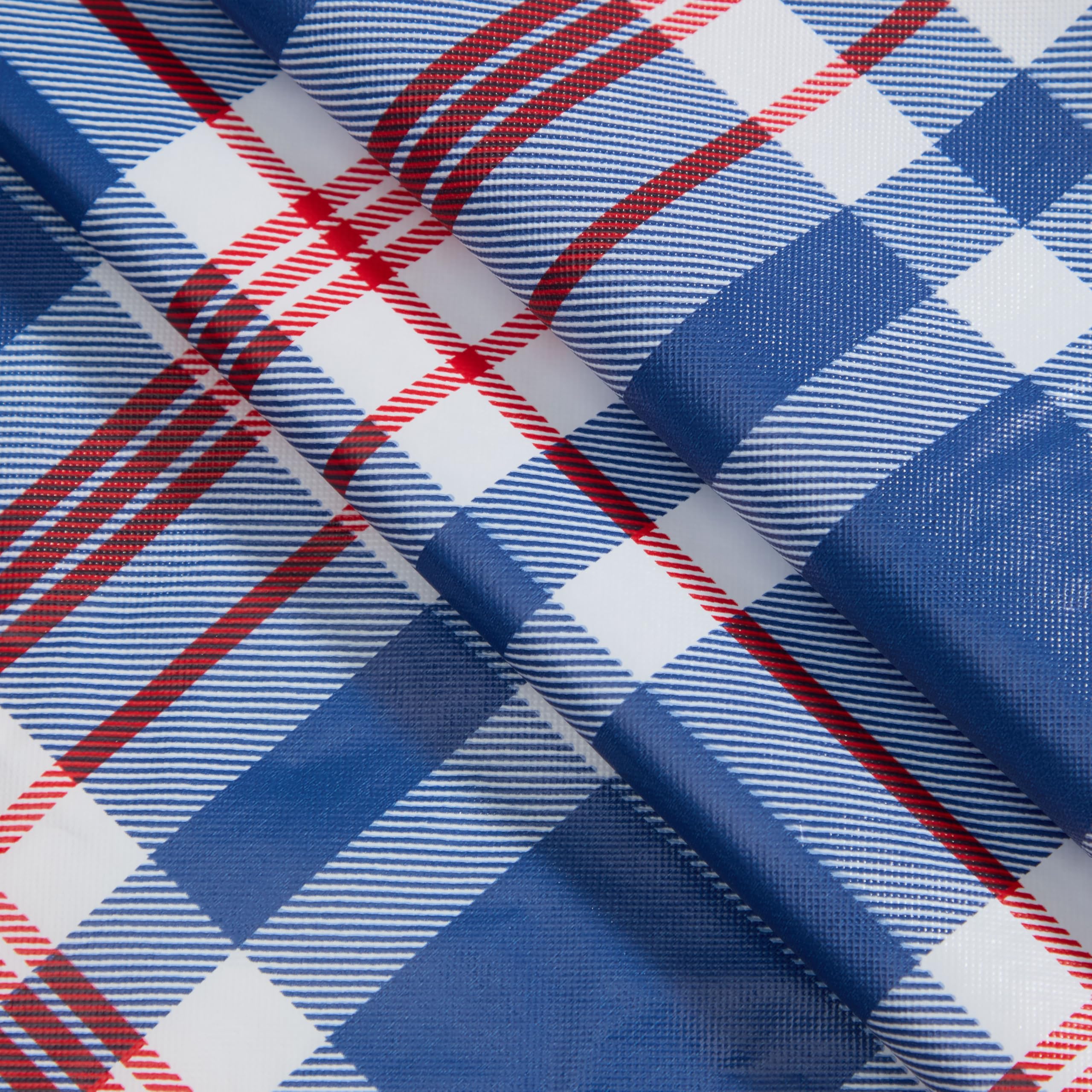 Newbridge West End Blue Plaid Vinyl Flannel Backed Tablecloth, 52 x 70 Inch Rectangle, Classic Navy Red and White Check Print Wipe Clean Indoor Outdoor Table Cover - Image 7